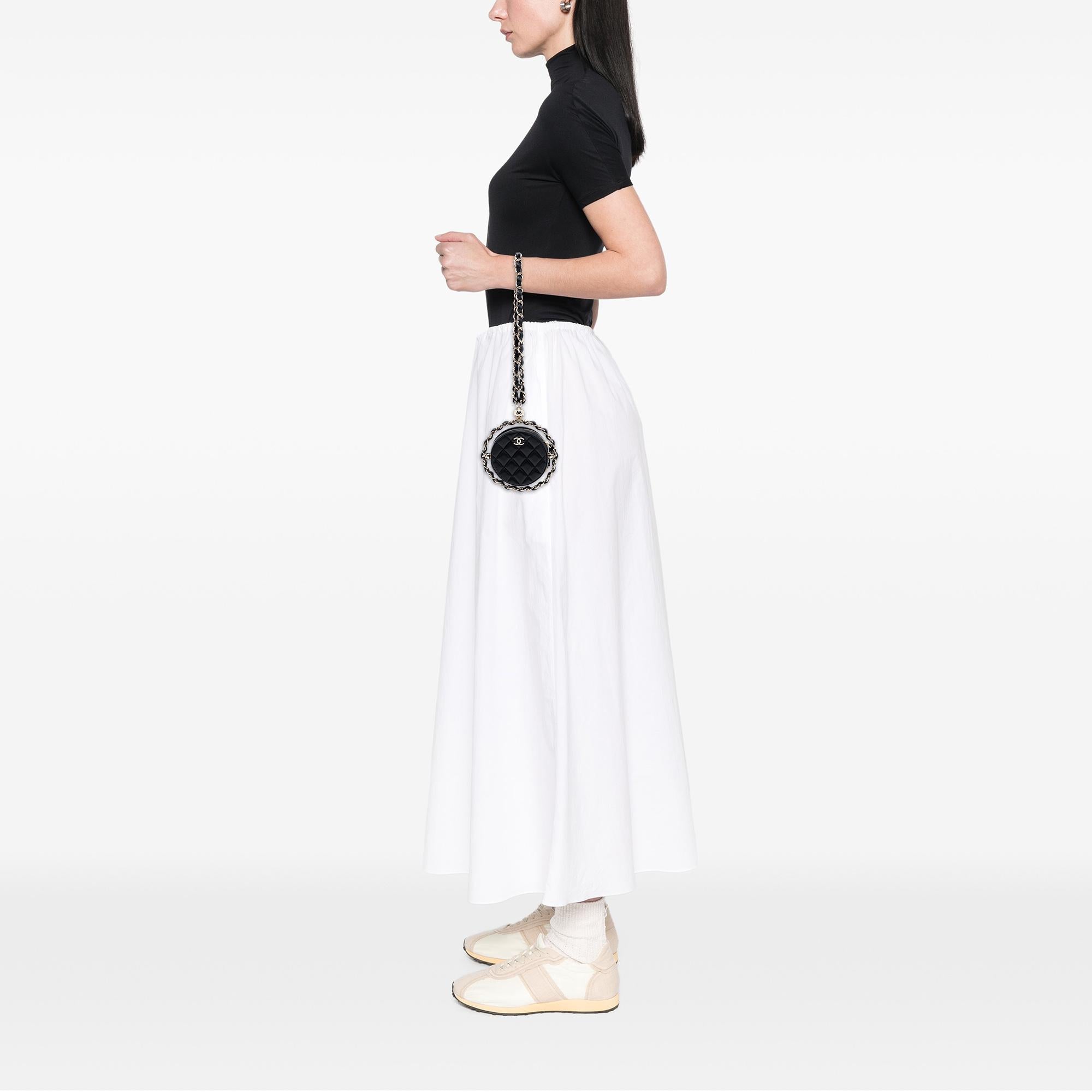 Chanel CC Quilted Lambskin Round Chain Around Clutch With Chain