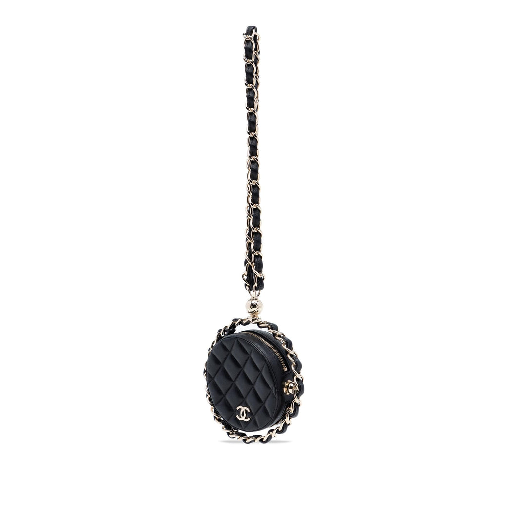 Chanel CC Quilted Lambskin Round Chain Around Clutch With Chain