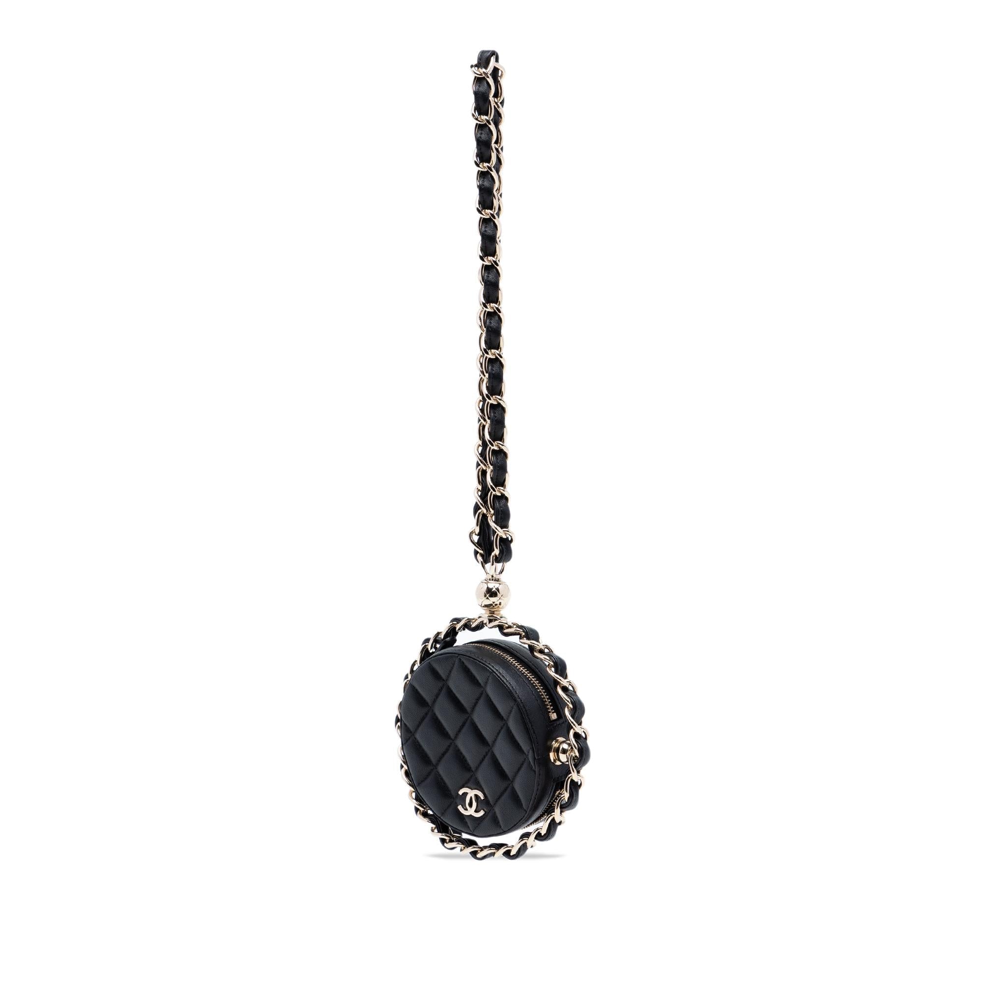 Chanel CC Quilted Lambskin Round Chain Around Clutch With Chain