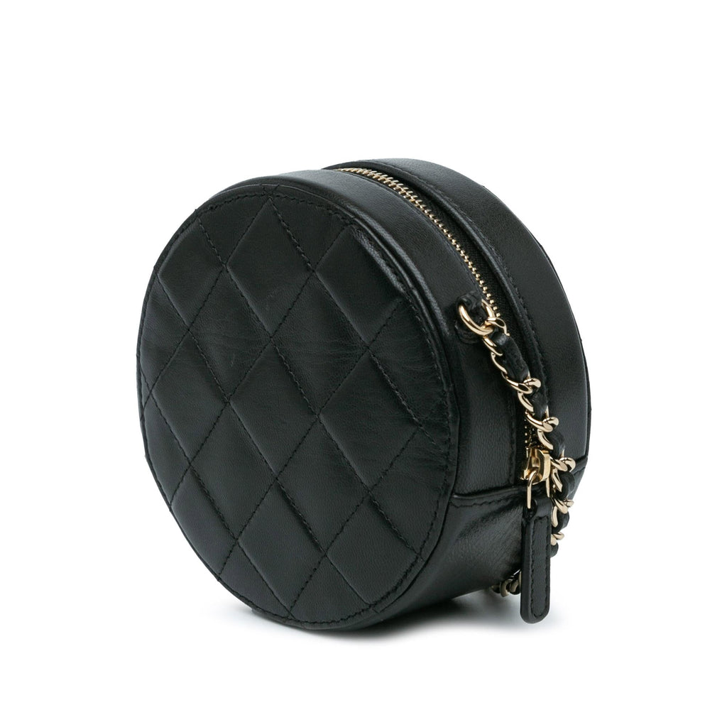 Chanel CC Quilted Lambskin Round Clutch with Chain