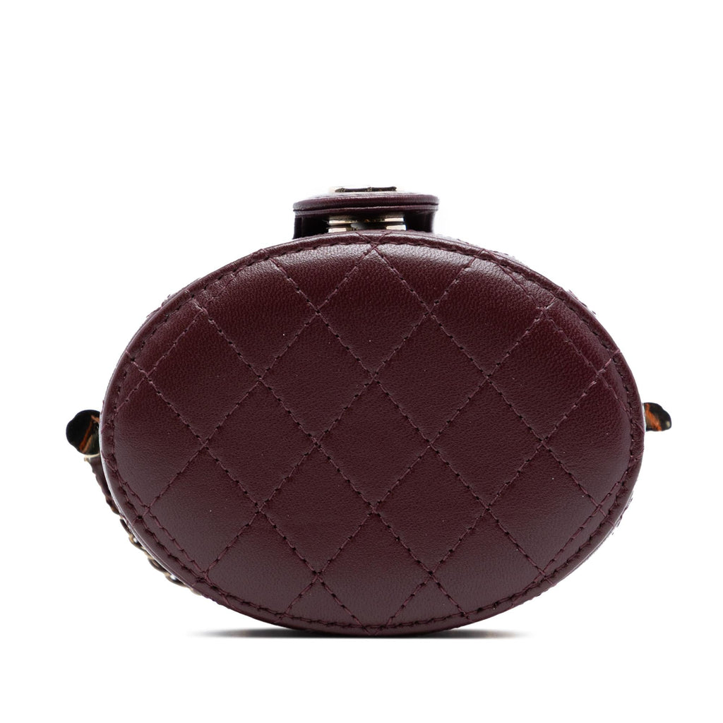 Chanel CC Quilted Lambskin Round Vanity Case with Chain