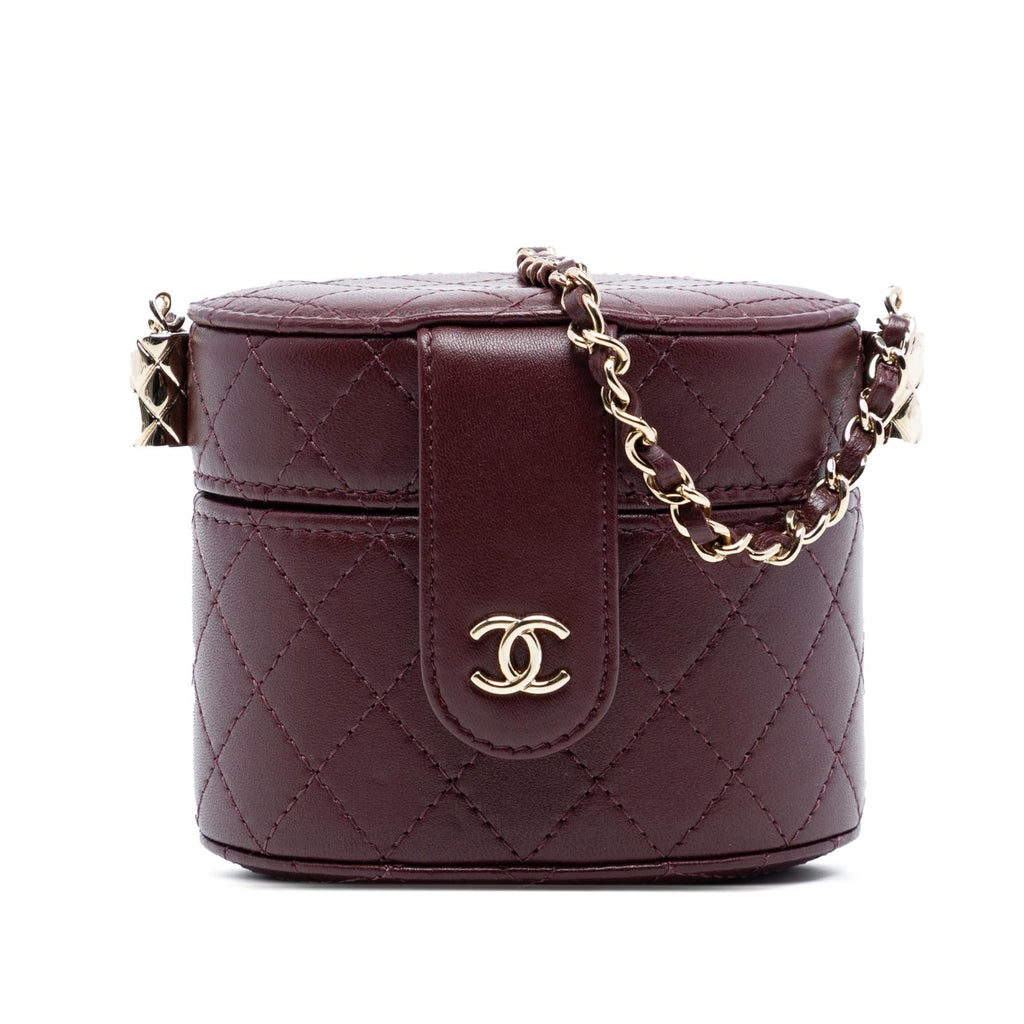 Chanel CC Quilted Lambskin Round Vanity Case with Chain