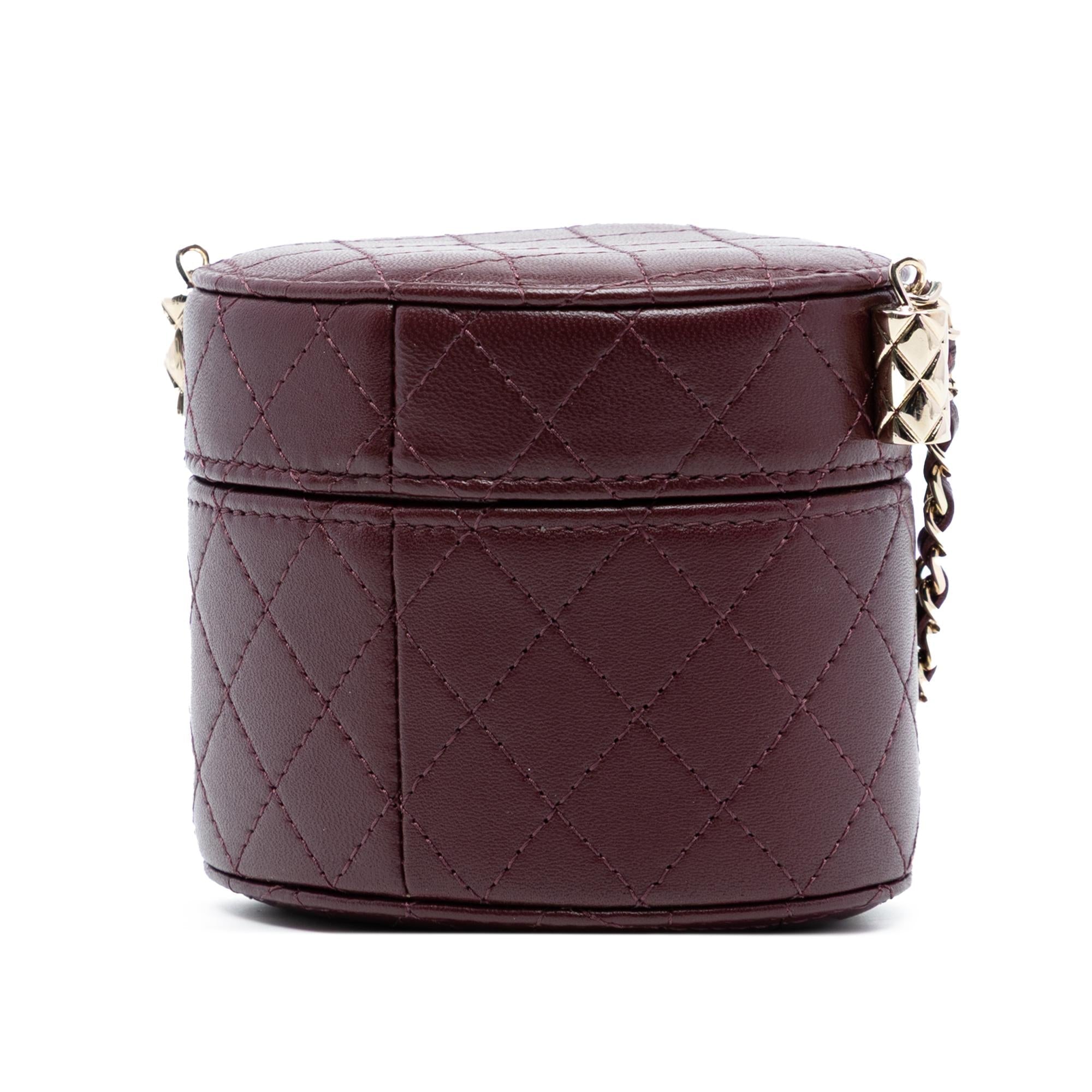 Chanel CC Quilted Lambskin Round Vanity Case with Chain