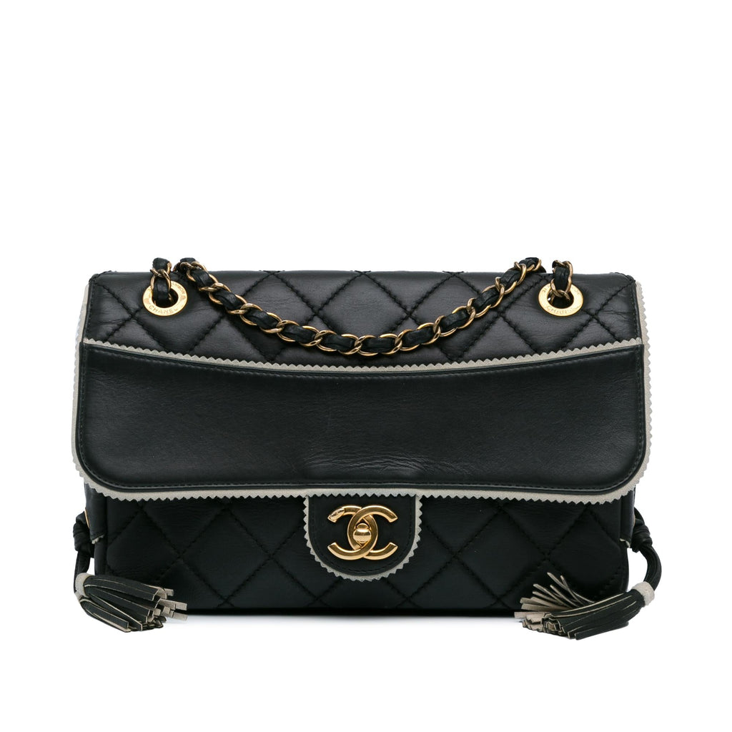 Chanel CC Quilted Lambskin Tassel and Border Embellished Flap