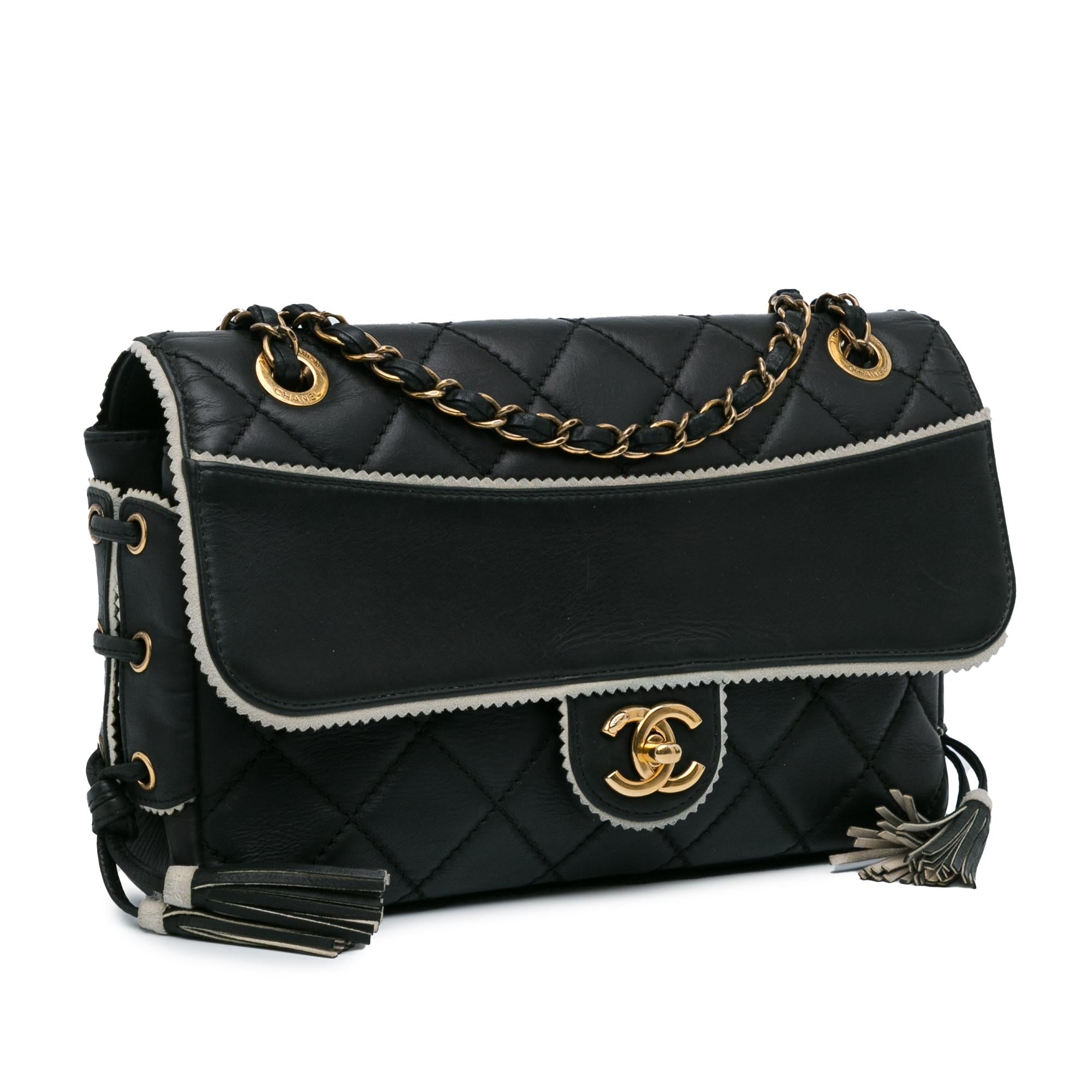 Chanel CC Quilted Lambskin Tassel and Border Embellished Flap