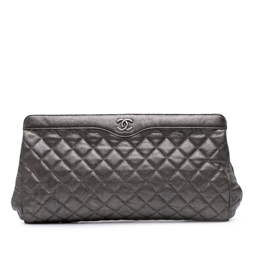 Chanel CC Quilted Metallic Caviar Clutch