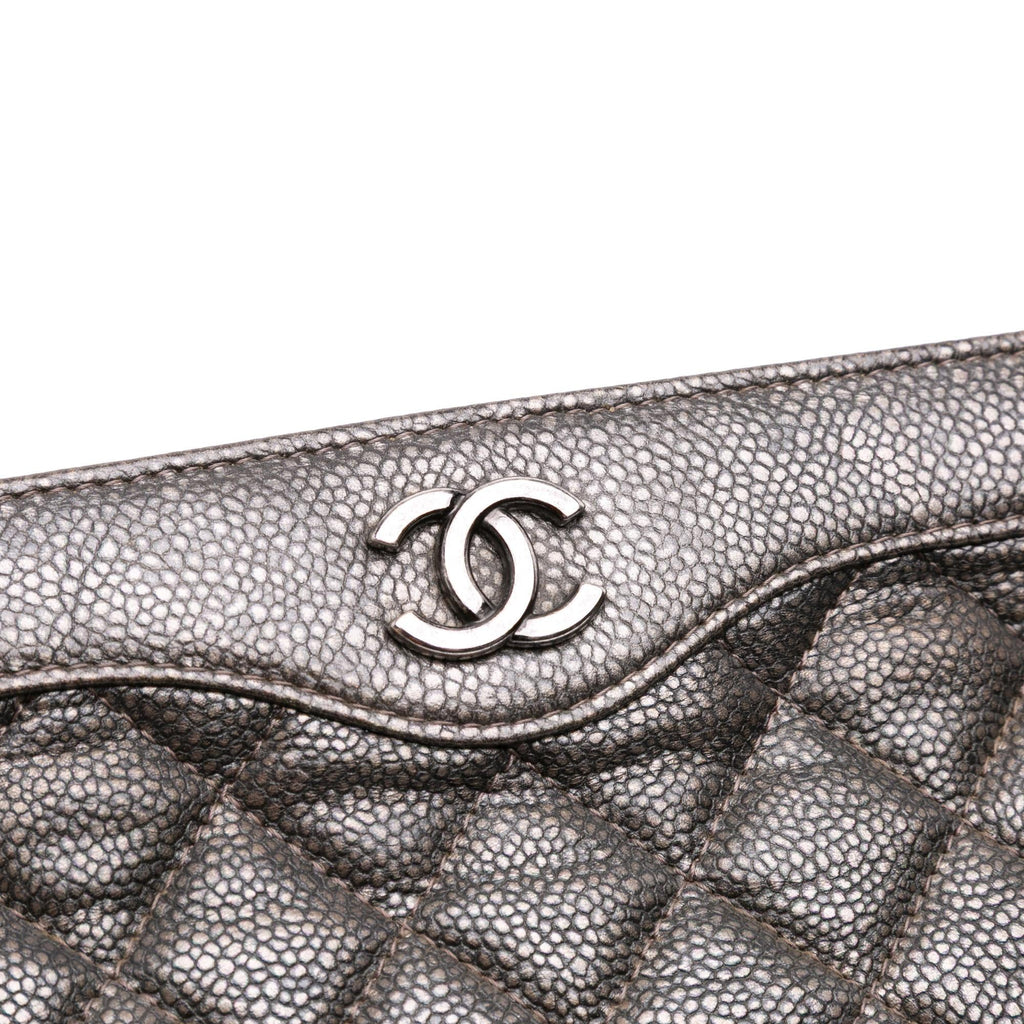 Chanel CC Quilted Metallic Caviar Clutch