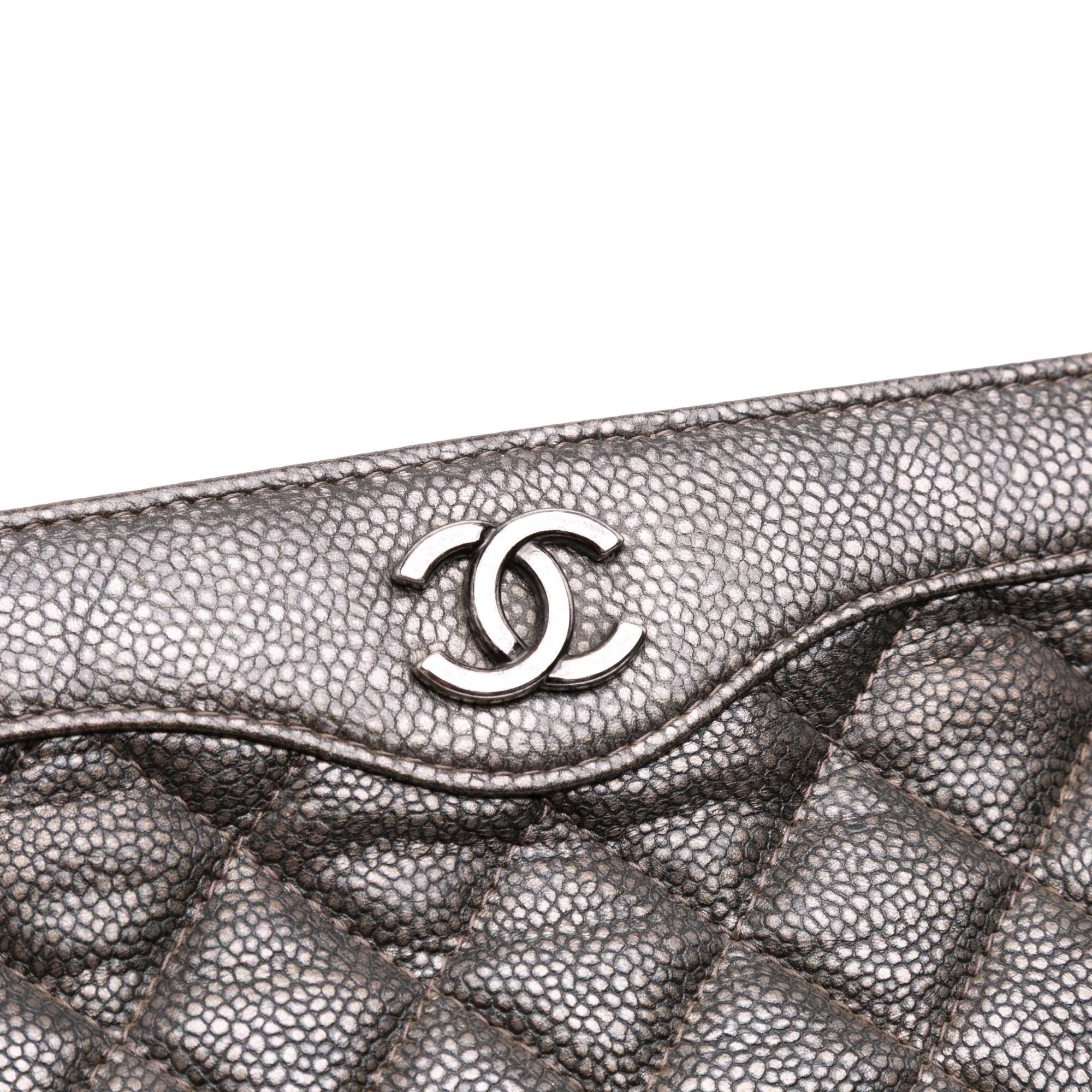 Chanel CC Quilted Metallic Caviar Clutch