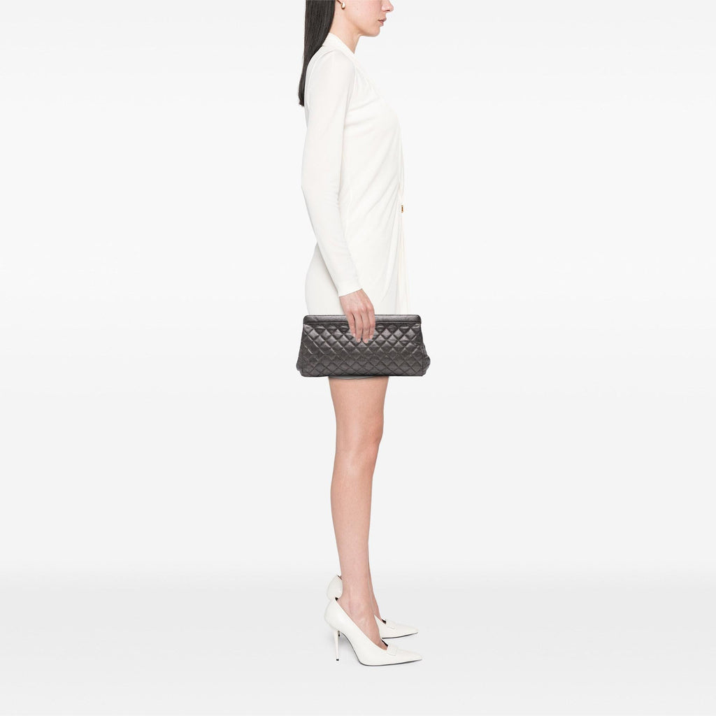Chanel CC Quilted Metallic Caviar Clutch