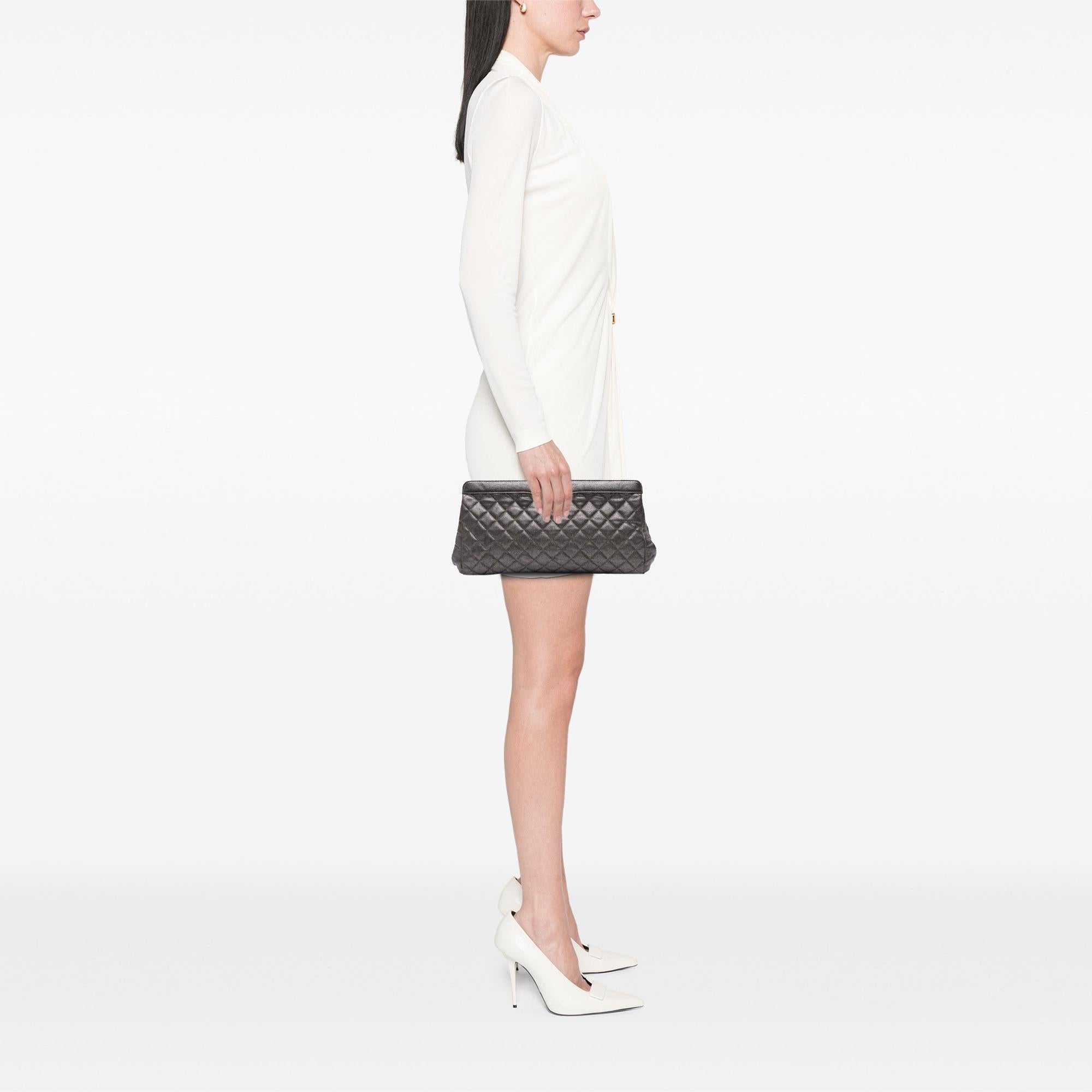 Chanel CC Quilted Metallic Caviar Clutch