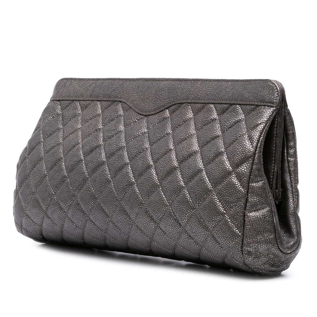Chanel CC Quilted Metallic Caviar Clutch