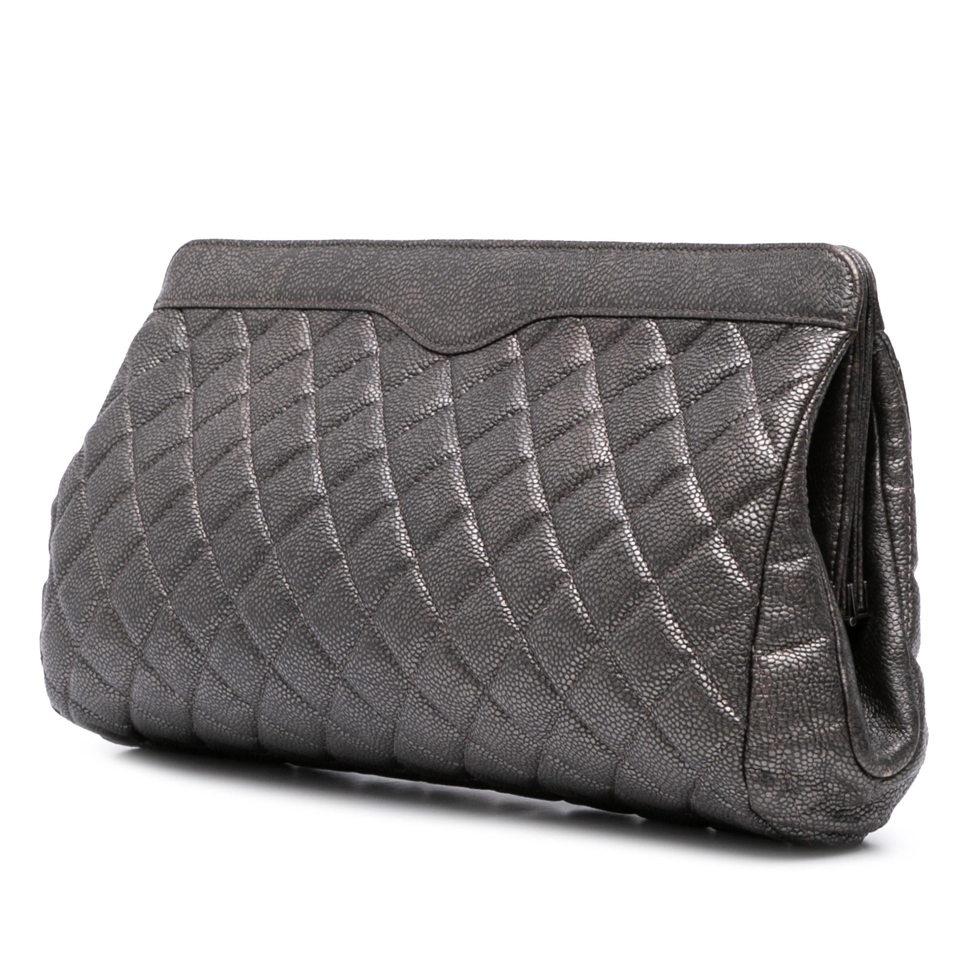 Chanel CC Quilted Metallic Caviar Clutch