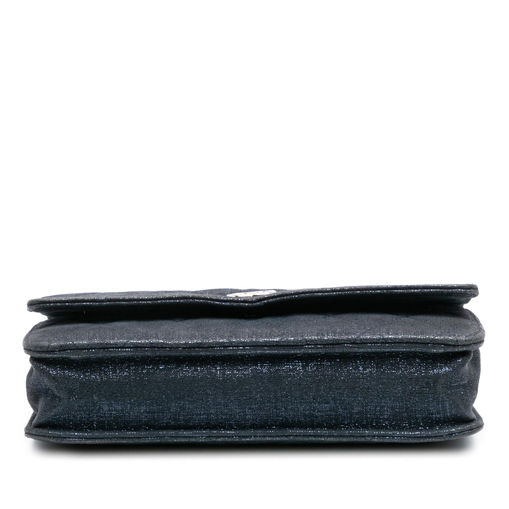 Chanel CC Quilted Metallic Fabric Wallet On Chain