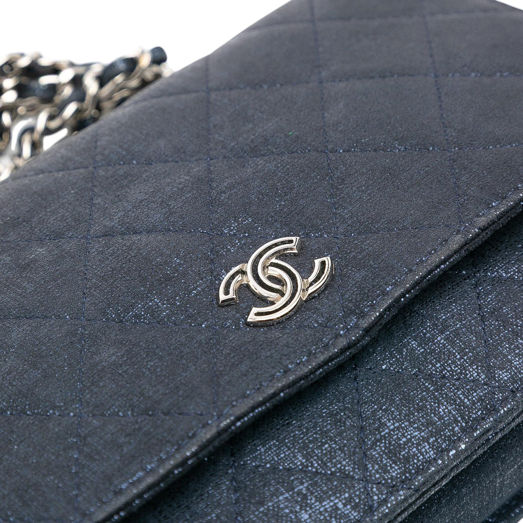 Chanel CC Quilted Metallic Fabric Wallet On Chain