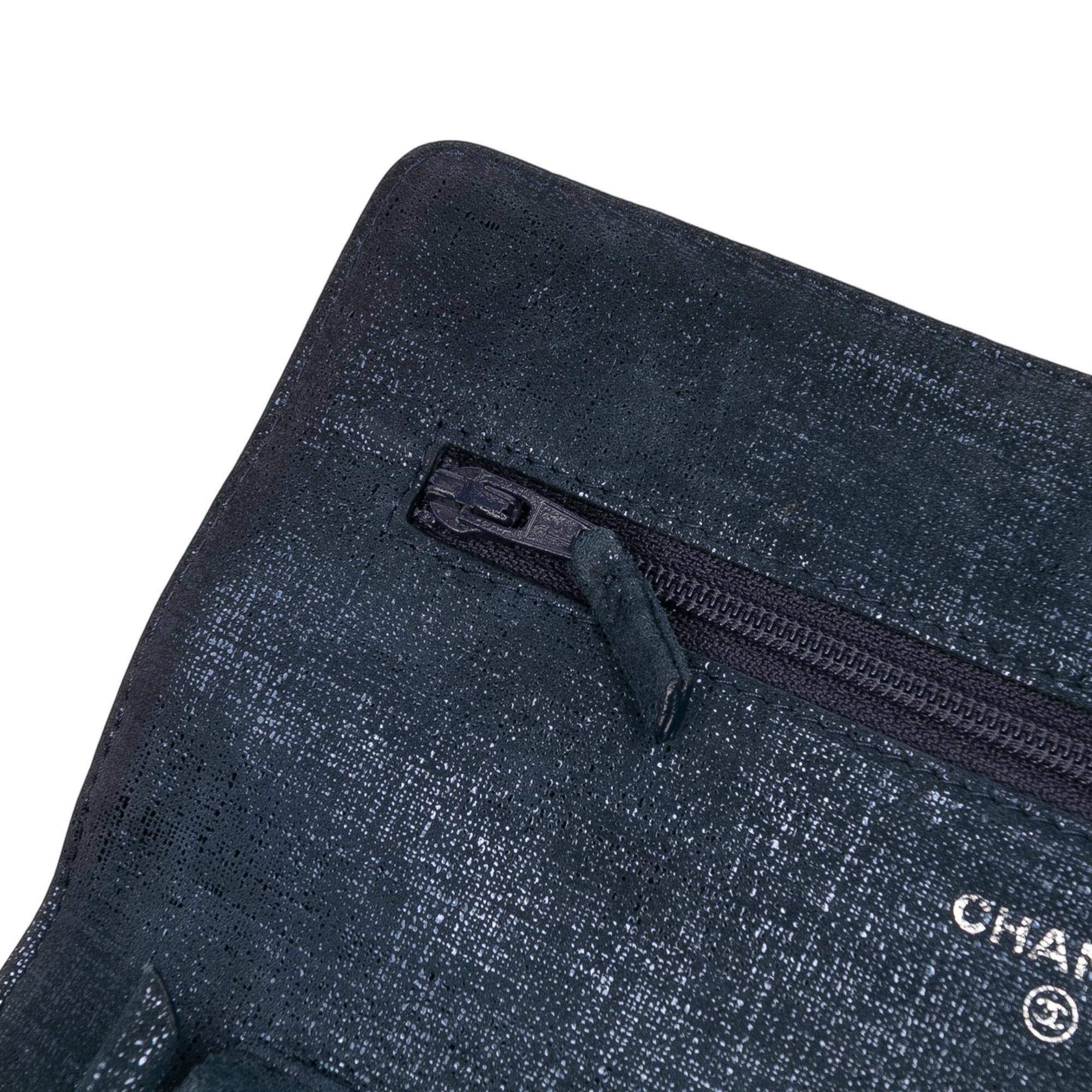 Chanel CC Quilted Metallic Fabric Wallet On Chain