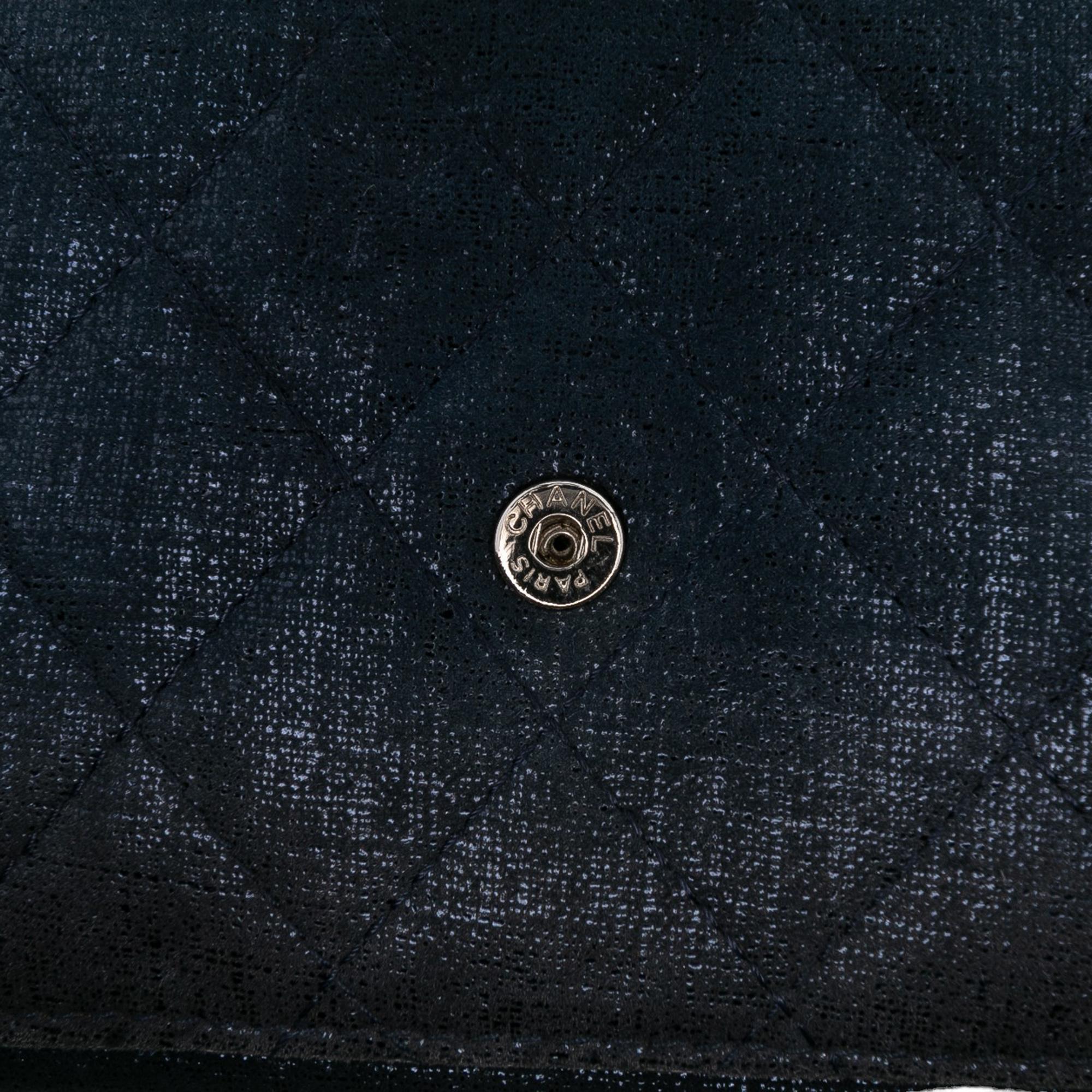 Chanel CC Quilted Metallic Fabric Wallet On Chain