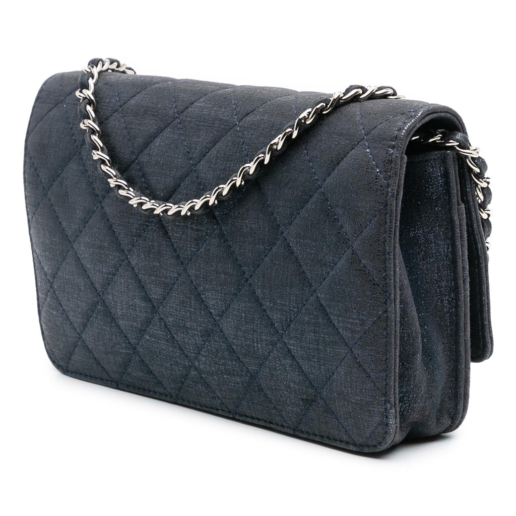 Chanel CC Quilted Metallic Fabric Wallet On Chain