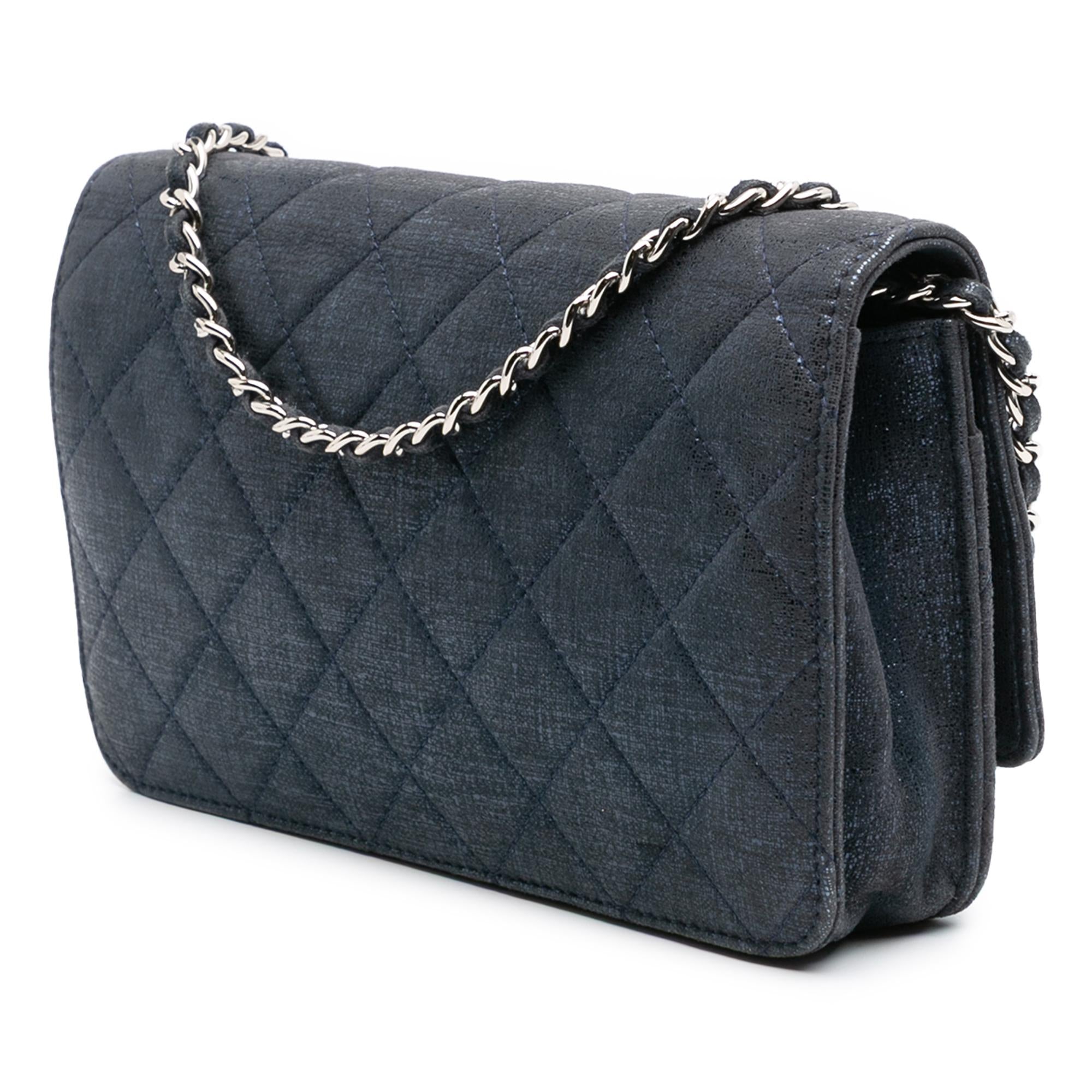 Chanel CC Quilted Metallic Fabric Wallet On Chain