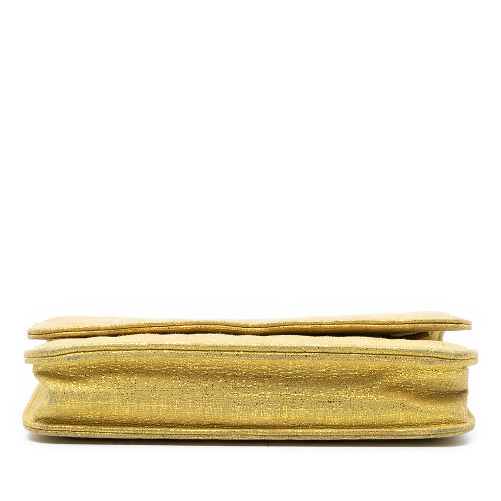 Chanel CC Quilted Metallic Fabric Wallet On Chain