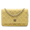 Chanel CC Quilted Metallic Fabric Wallet On Chain
