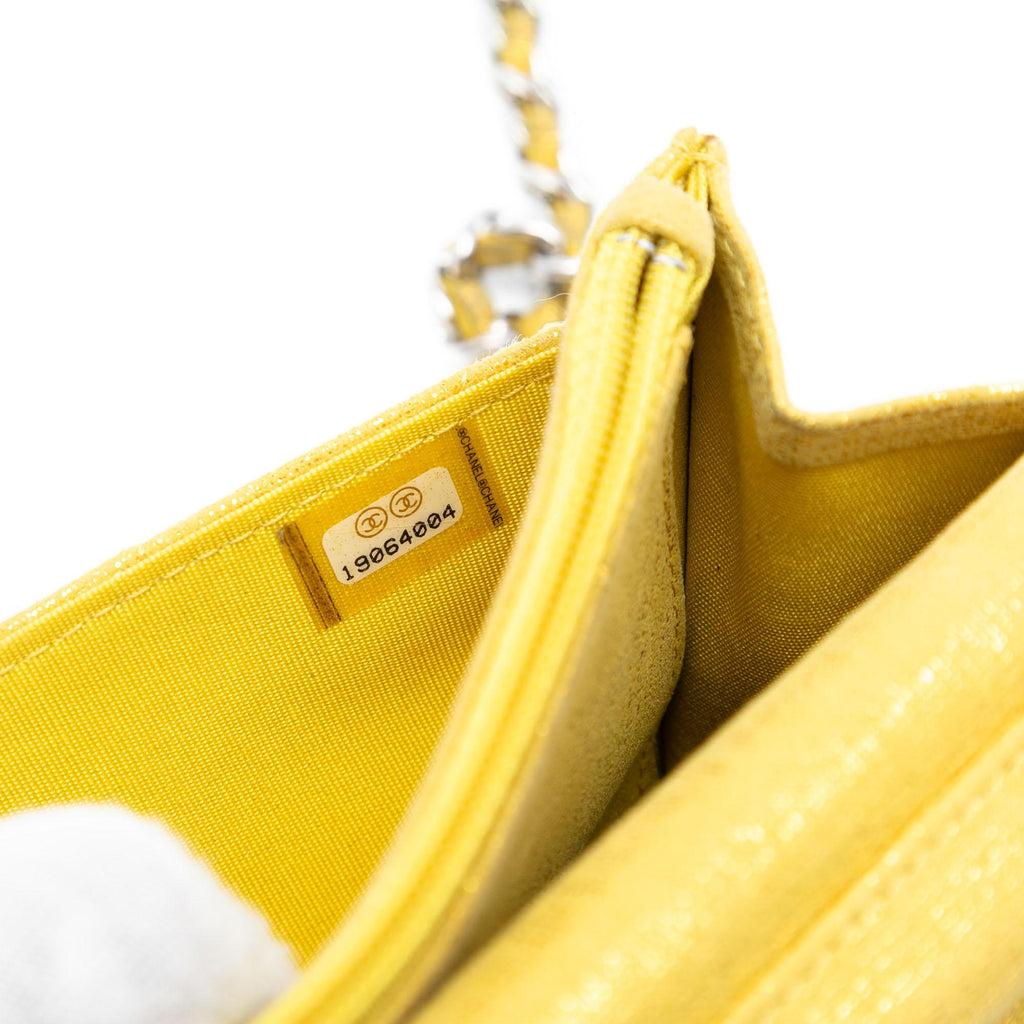 Chanel CC Quilted Metallic Fabric Wallet On Chain