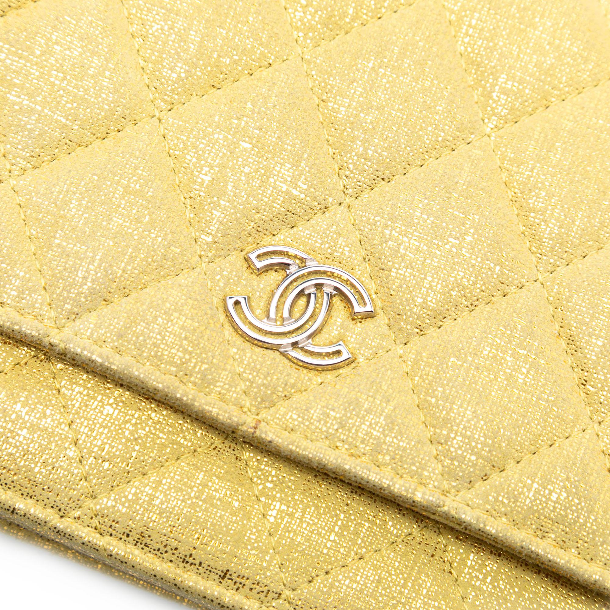 Chanel CC Quilted Metallic Fabric Wallet On Chain