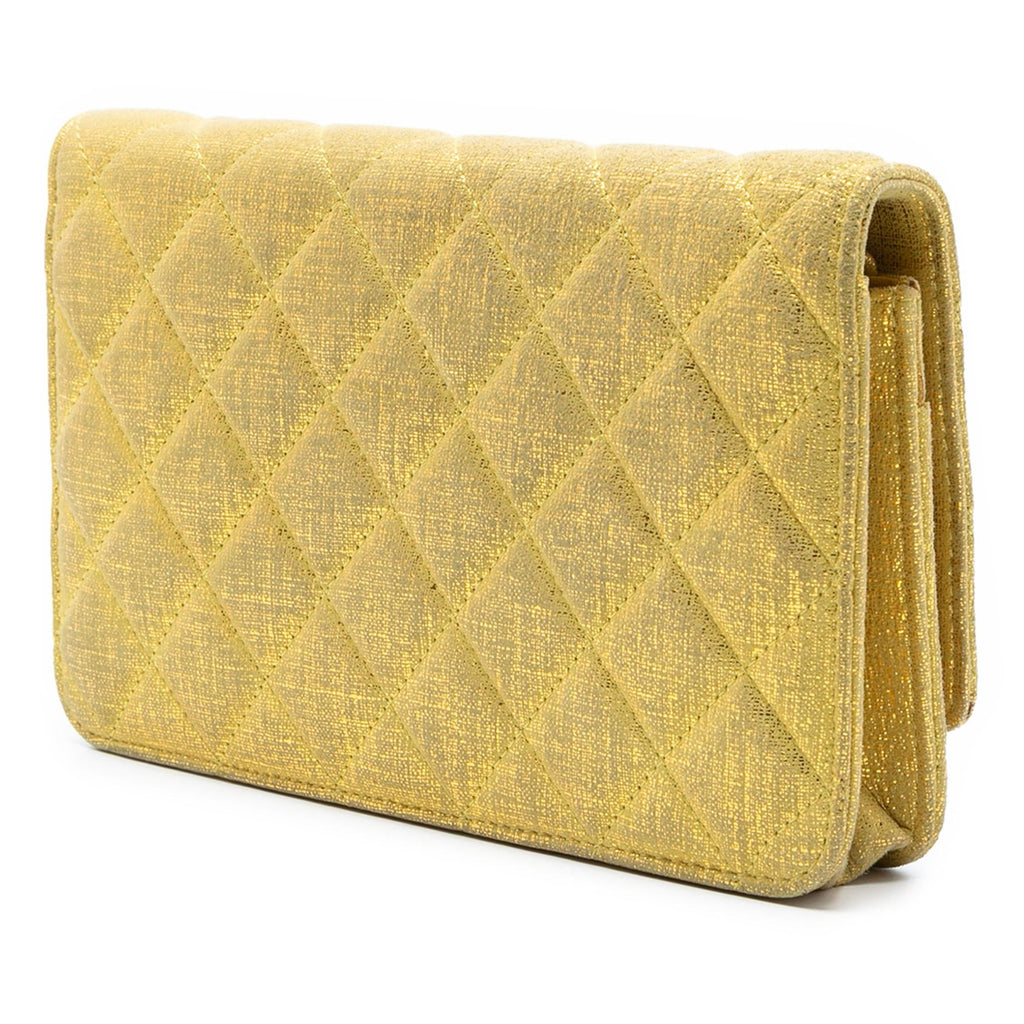 Chanel CC Quilted Metallic Fabric Wallet On Chain