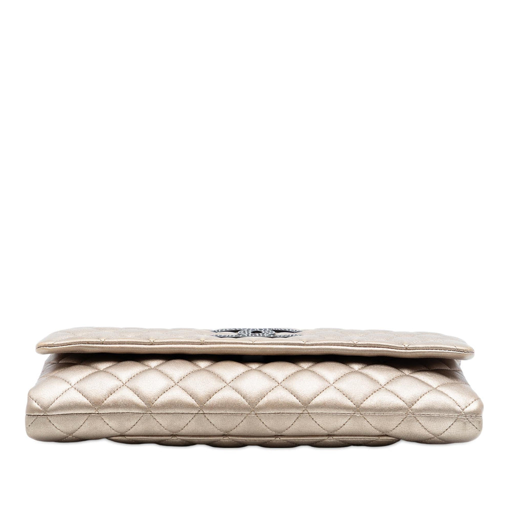 Chanel CC Quilted Metallic Lambskin Butterfly Chain Clutch
