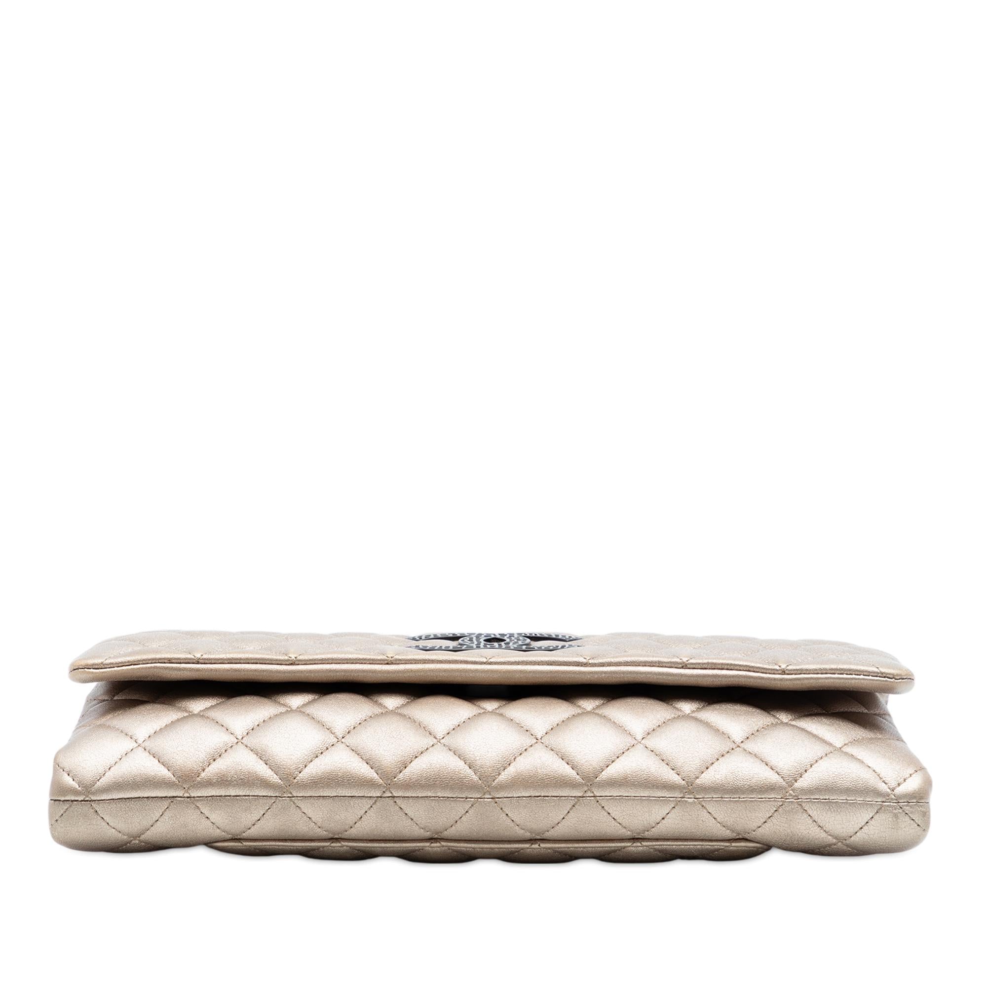 Chanel CC Quilted Metallic Lambskin Butterfly Chain Clutch