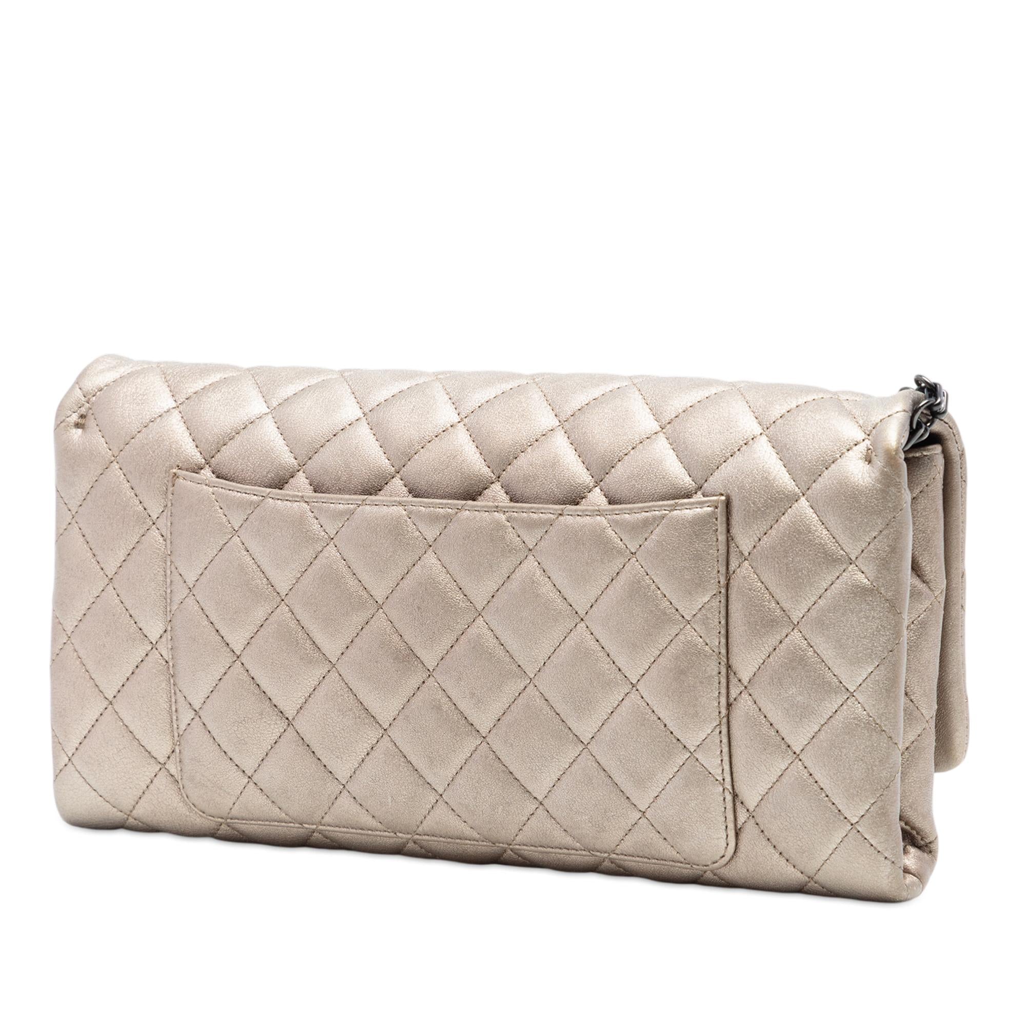 Chanel CC Quilted Metallic Lambskin Butterfly Chain Clutch