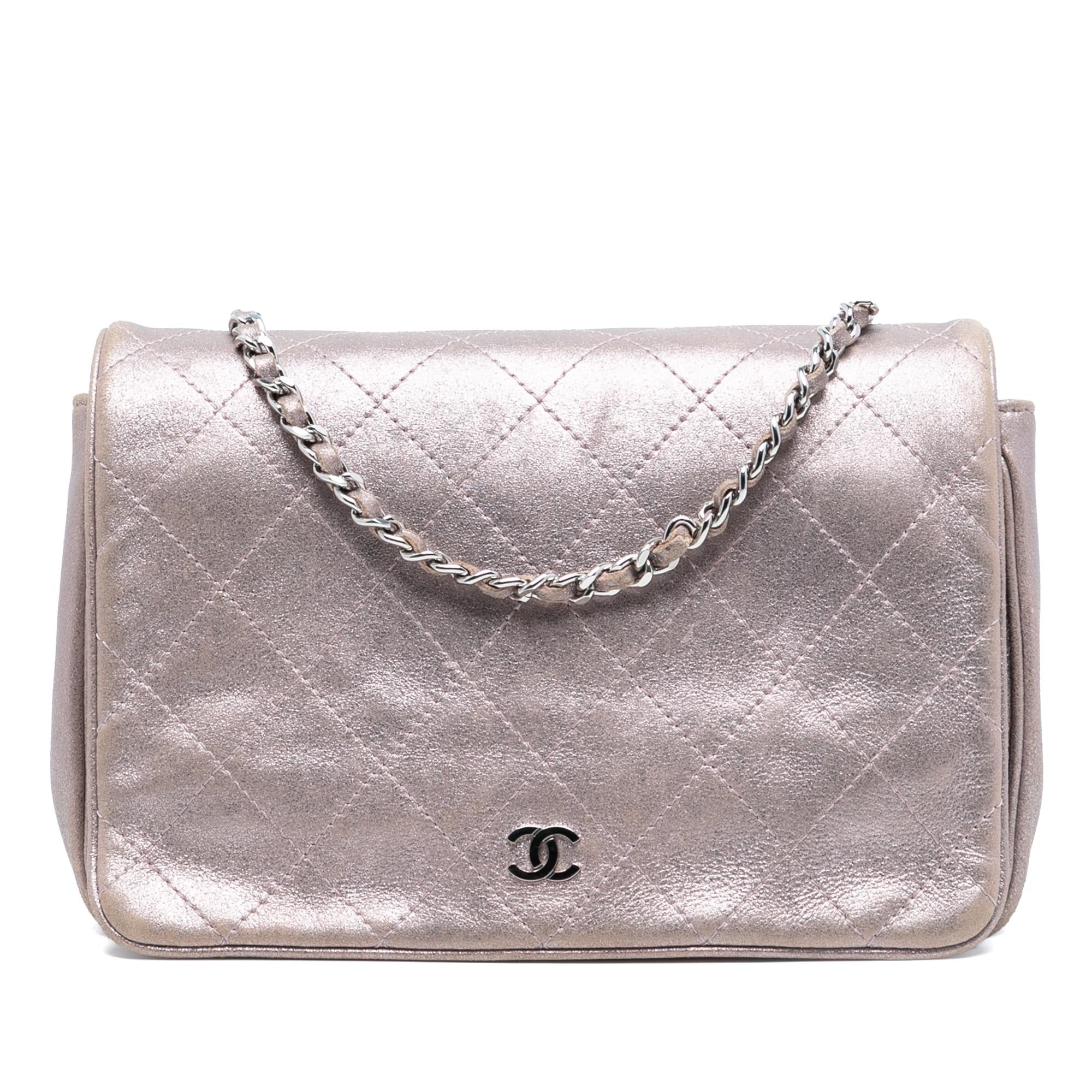 Chanel CC Quilted Metallic Lambskin Wallet On Chain