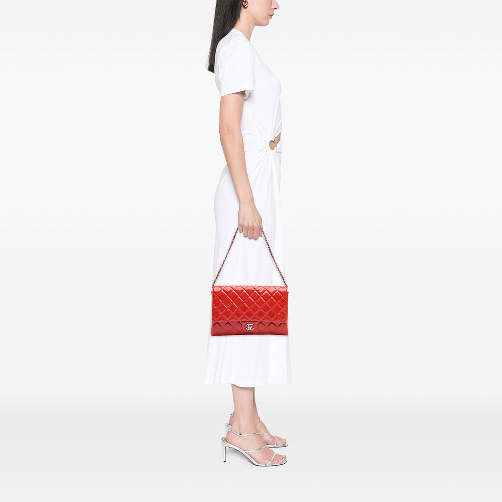 Chanel CC Quilted Patent Clutch with Chain