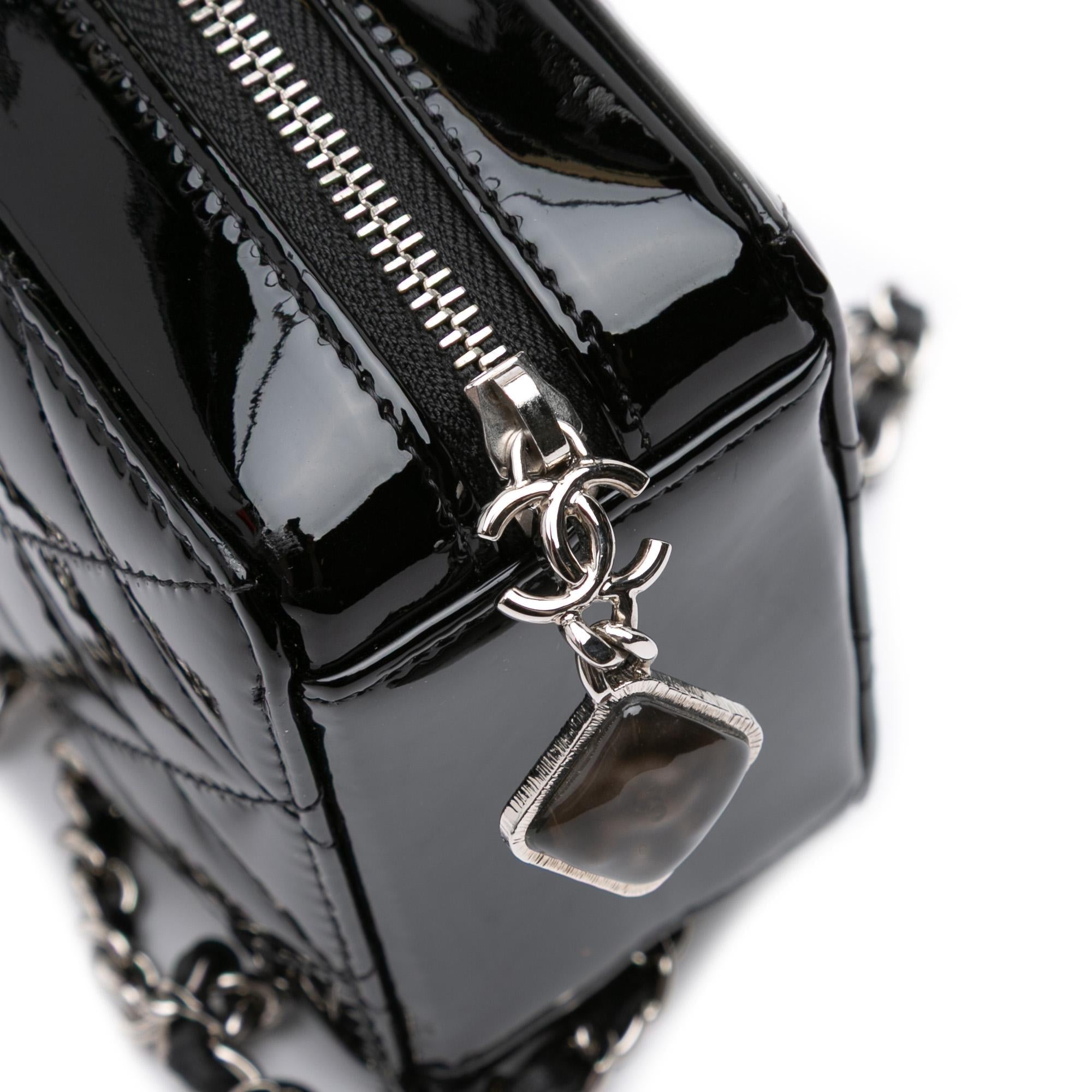 Chanel CC Quilted Patent Diamond Resin Clutch With Chain