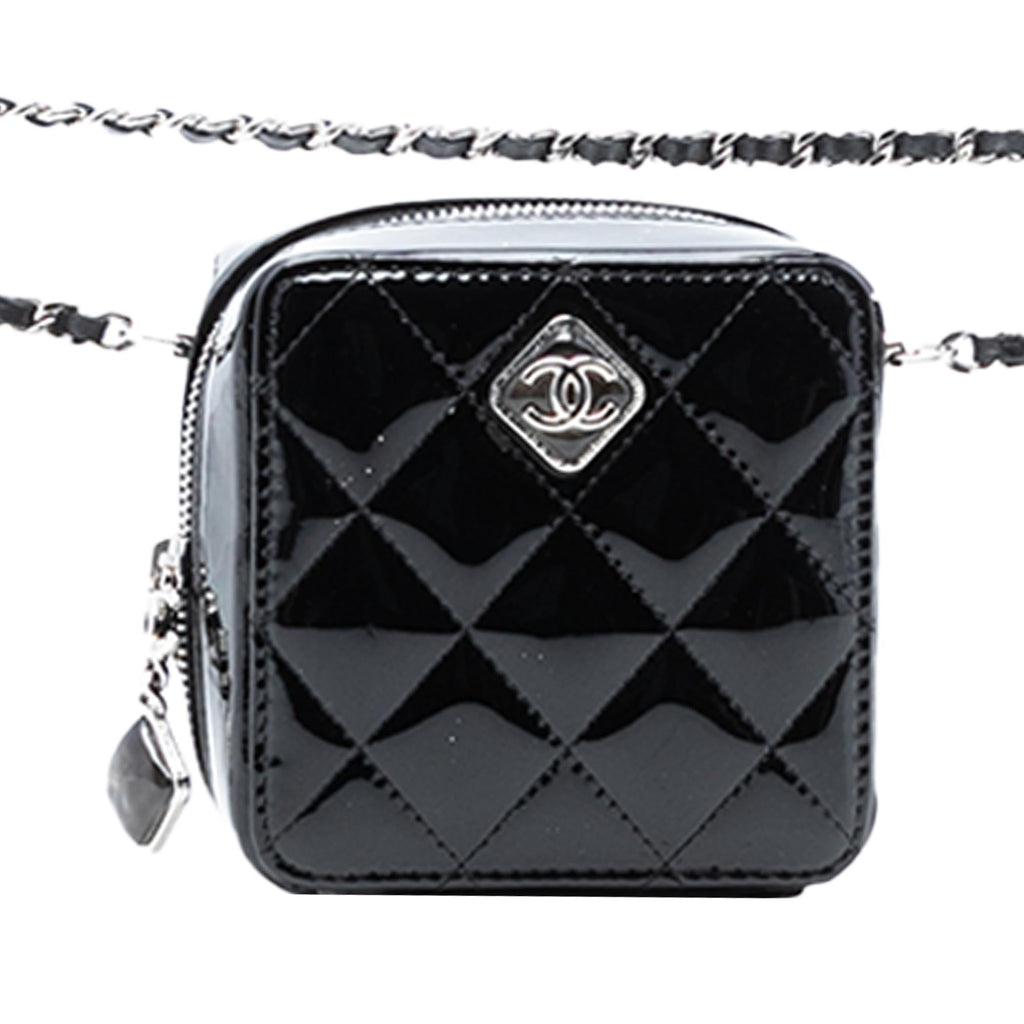 Chanel CC Quilted Patent Diamond Resin Clutch With Chain