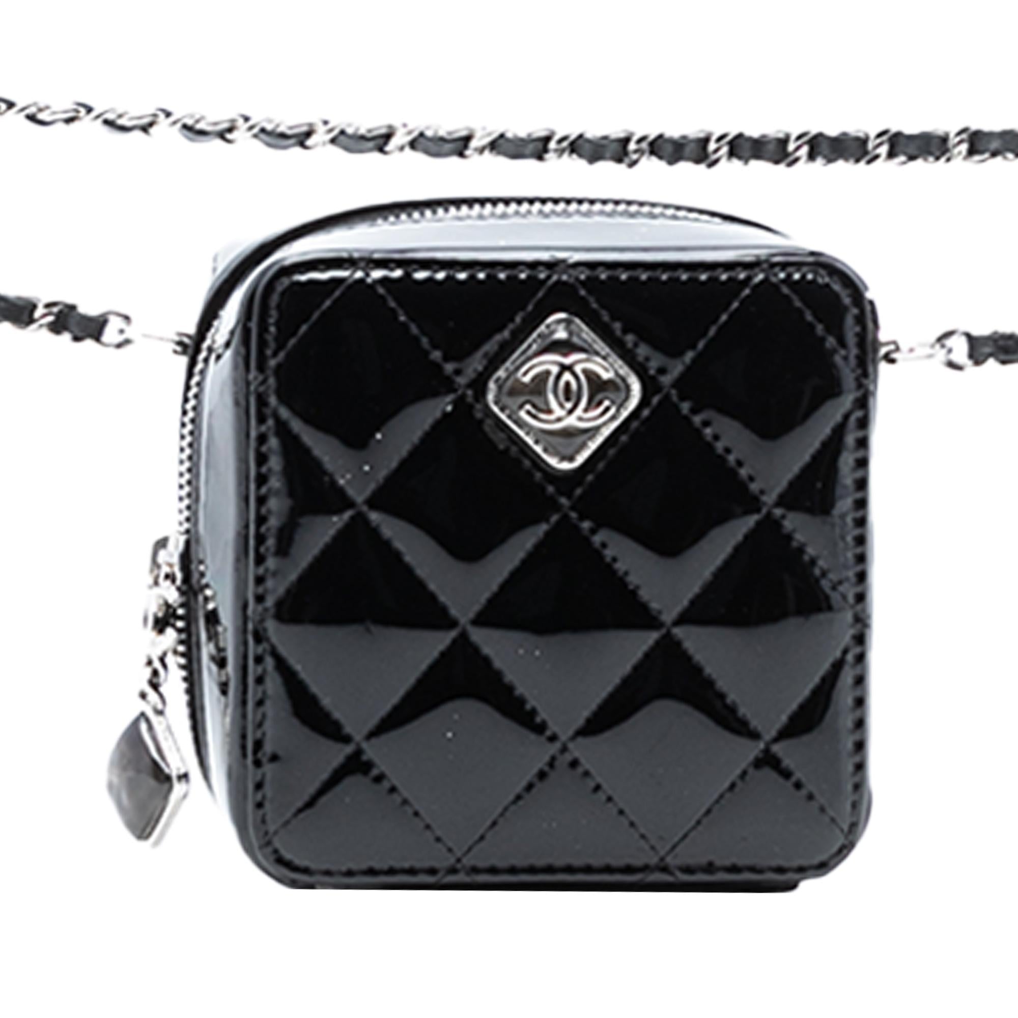 Chanel CC Quilted Patent Diamond Resin Clutch With Chain