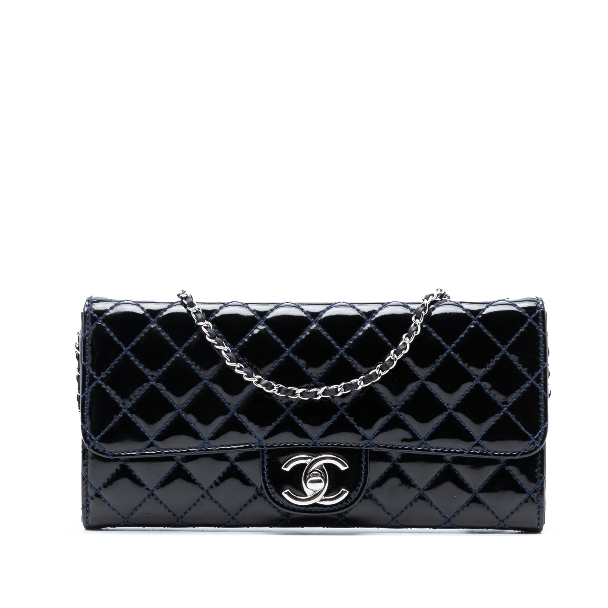 Chanel CC Quilted Patent East West Wallet On Chain