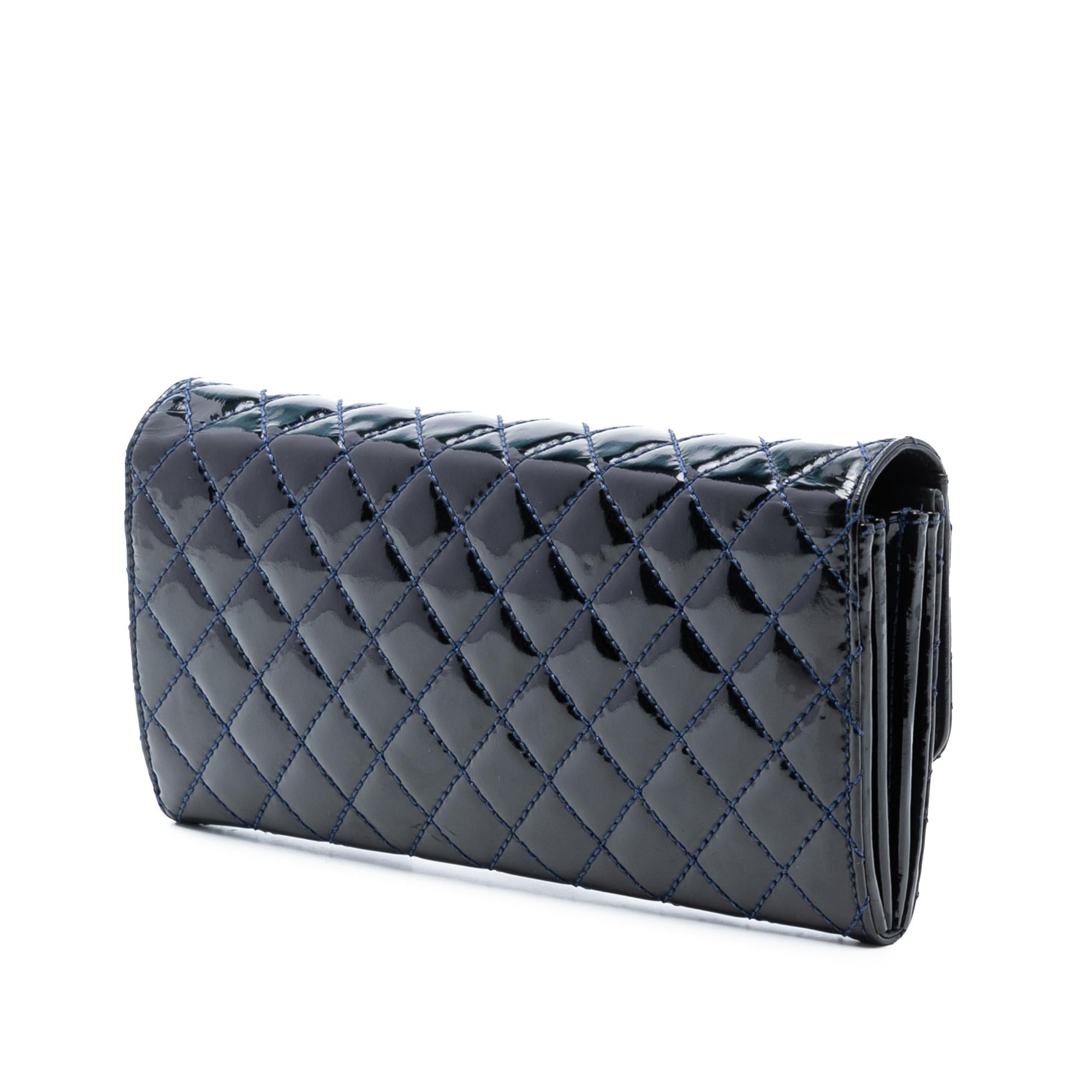 Chanel CC Quilted Patent East West Wallet On Chain