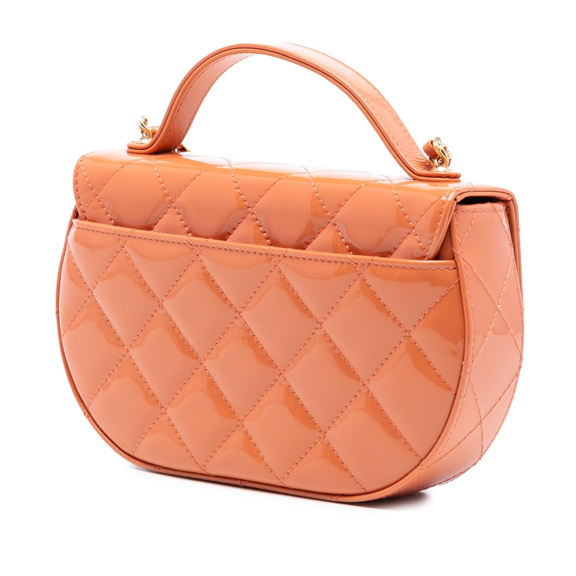 Chanel CC Quilted Patent Top Handle Phone Holder With Chain