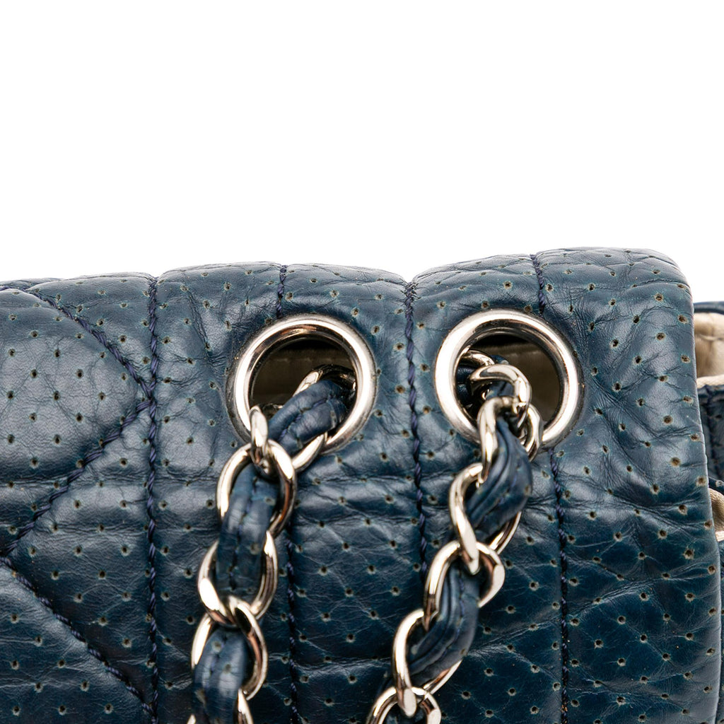 Chanel CC Quilted Perforated Aged Calfskin Flap