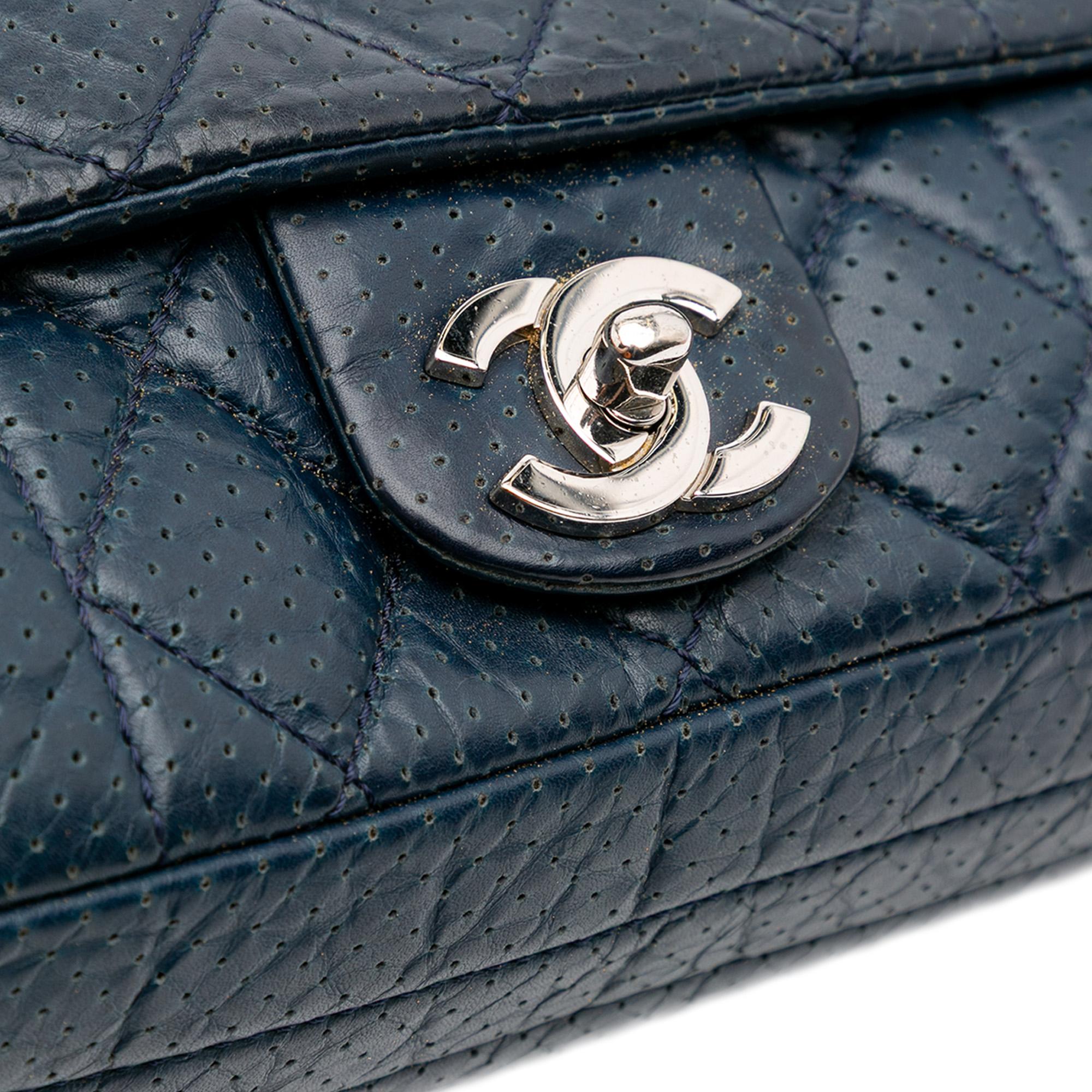 Chanel CC Quilted Perforated Aged Calfskin Flap
