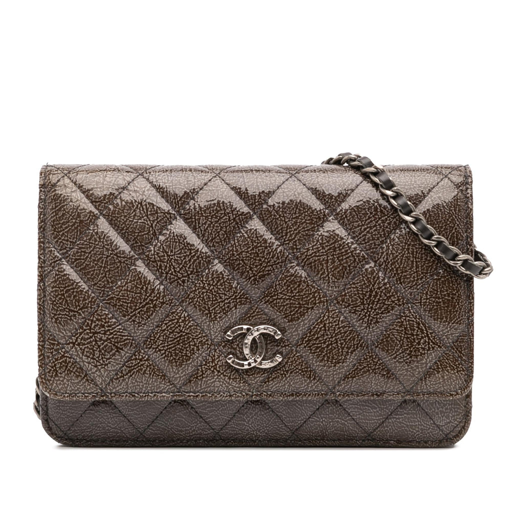 Chanel CC Quilted Shiny Crumpled Calfskin Wallet on Chain