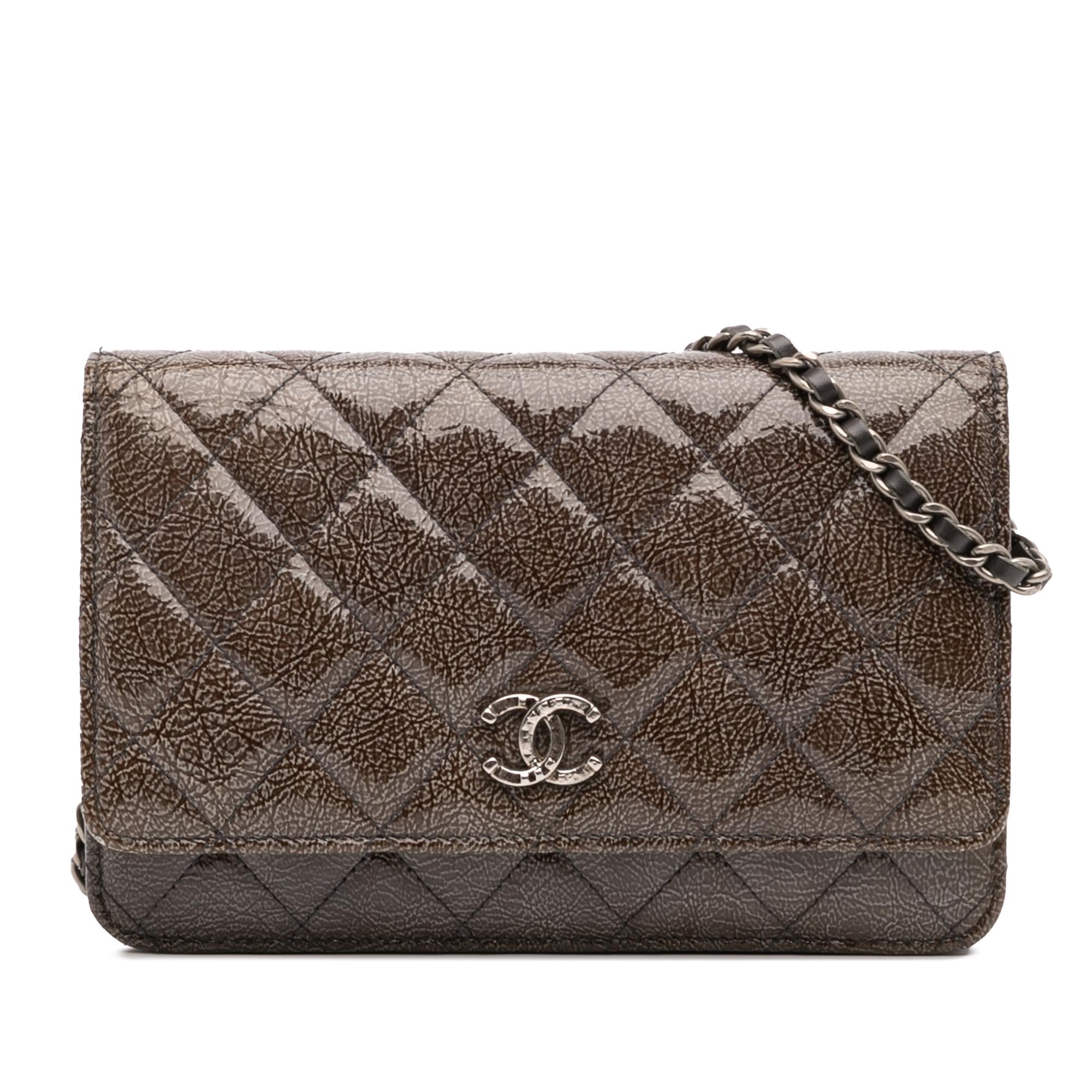 Chanel CC Quilted Shiny Crumpled Calfskin Wallet on Chain