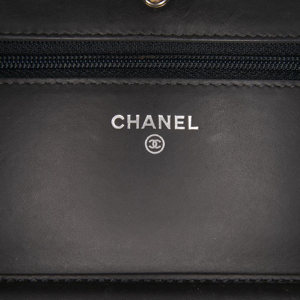 Chanel CC Quilted Shiny Crumpled Calfskin Wallet on Chain
