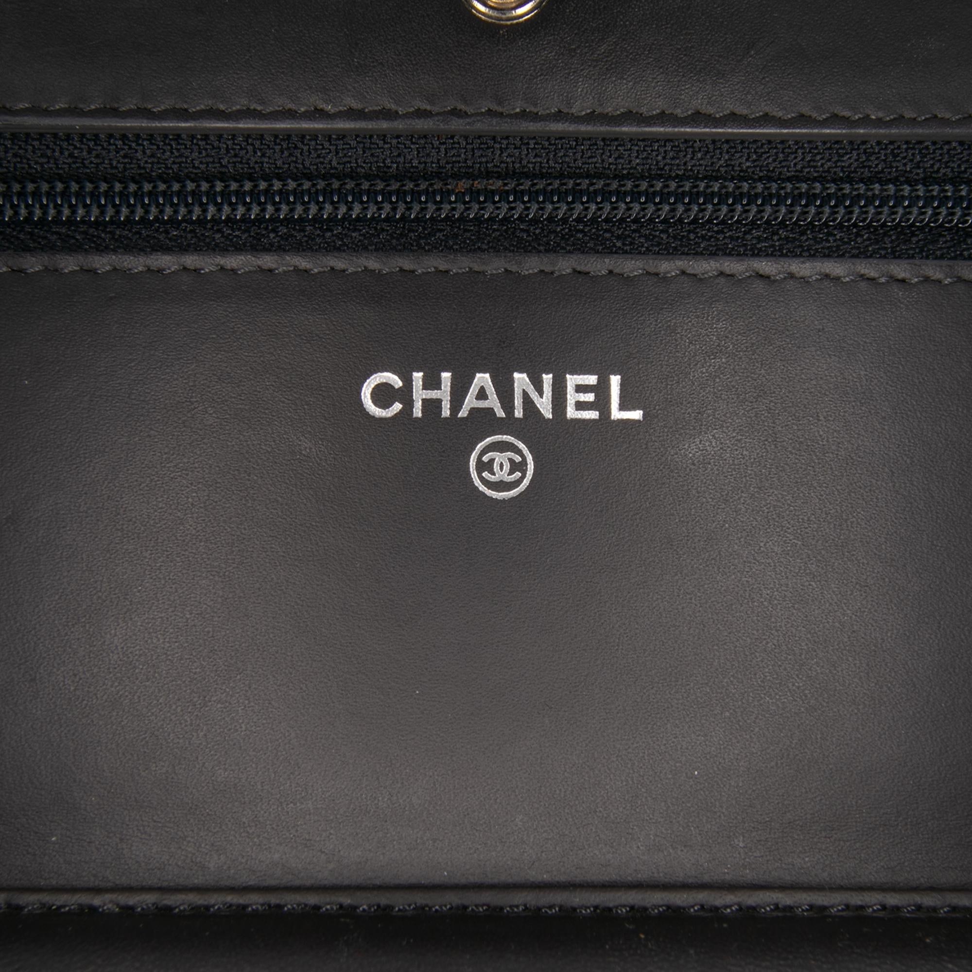 Chanel CC Quilted Shiny Crumpled Calfskin Wallet on Chain