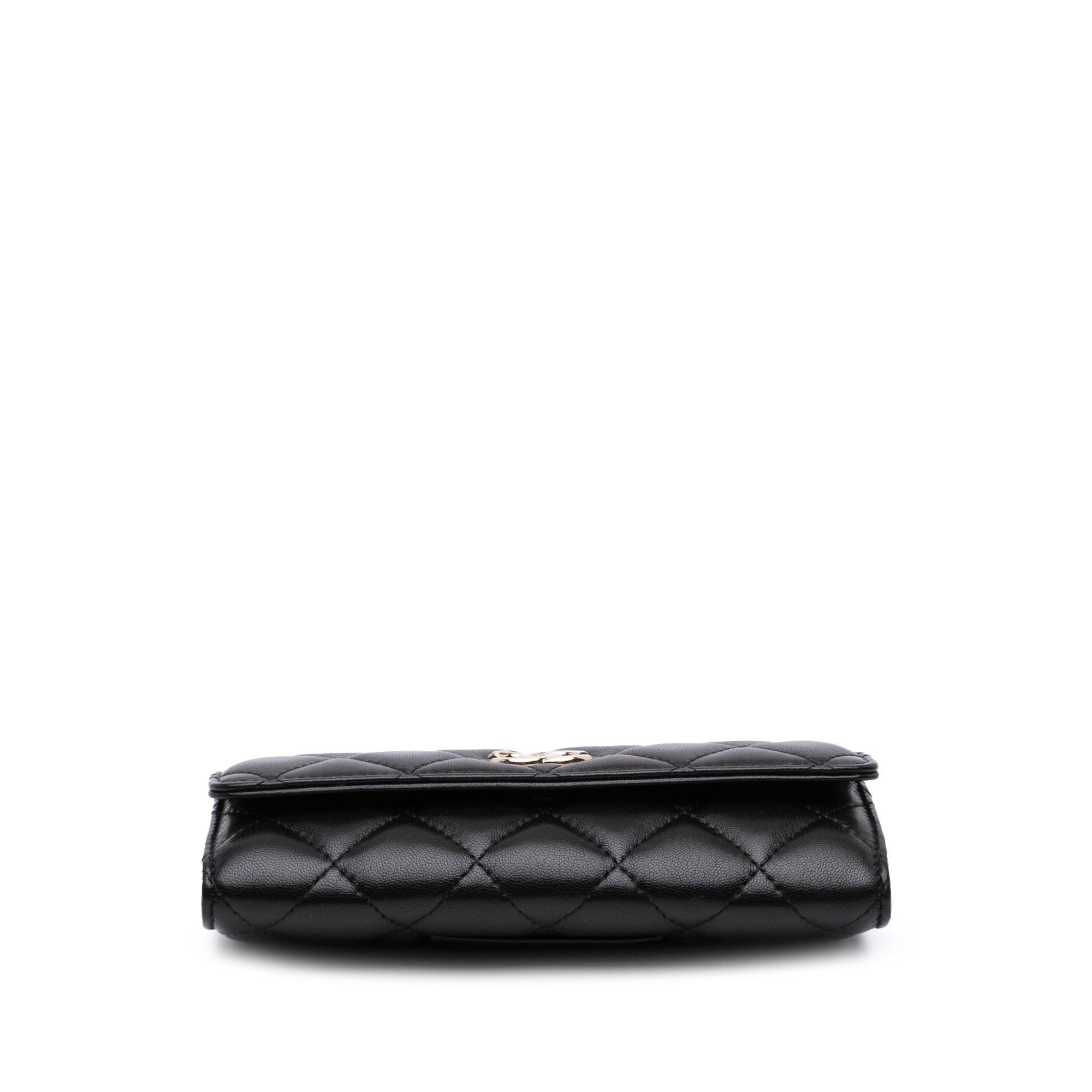 Chanel CC Quilted Shiny Lambskin Ribbon Long Clutch on Chain