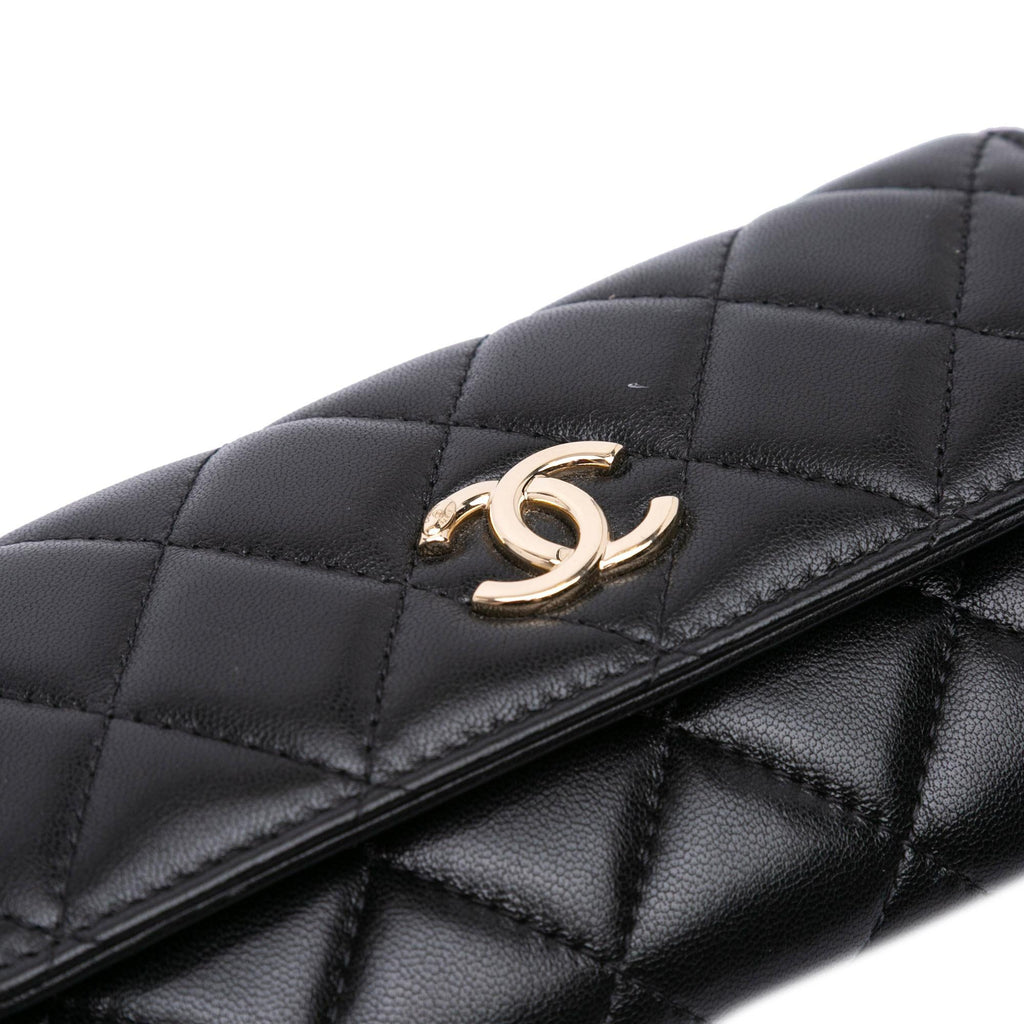 Chanel CC Quilted Shiny Lambskin Ribbon Long Clutch on Chain