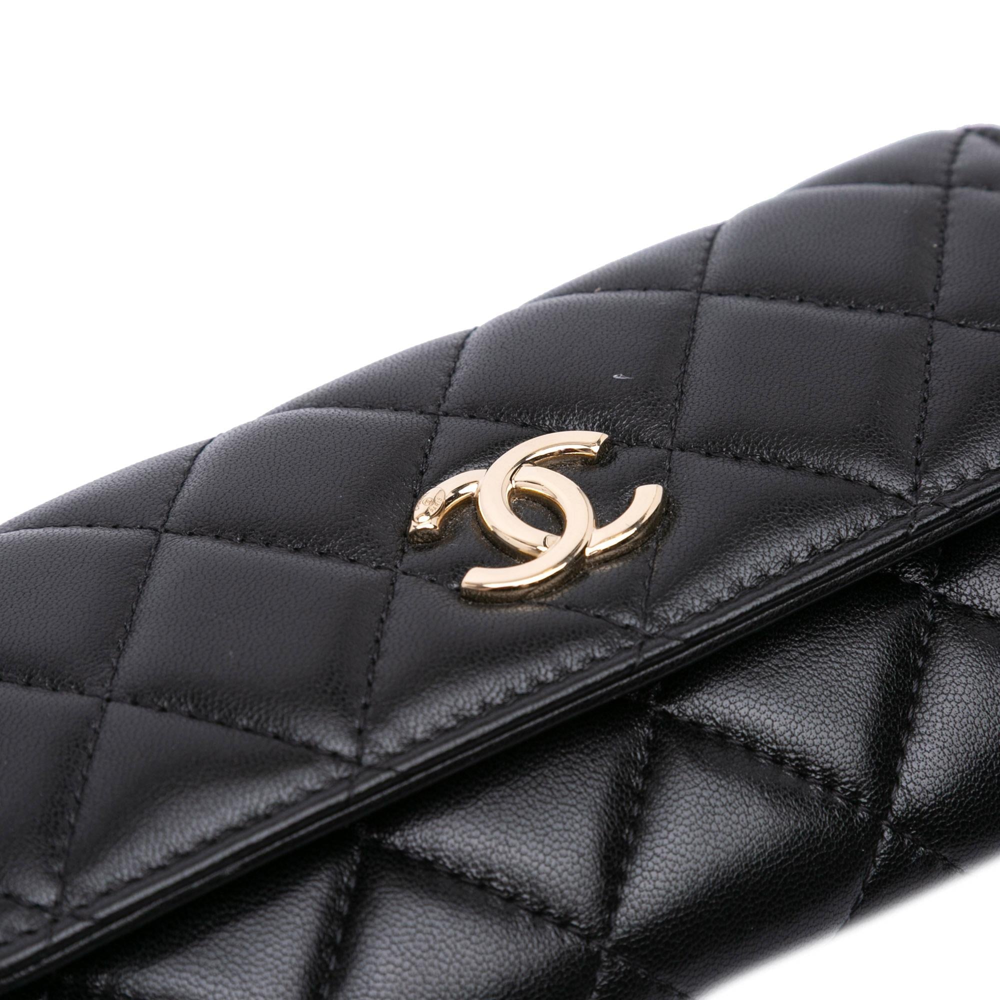 Chanel CC Quilted Shiny Lambskin Ribbon Long Clutch on Chain