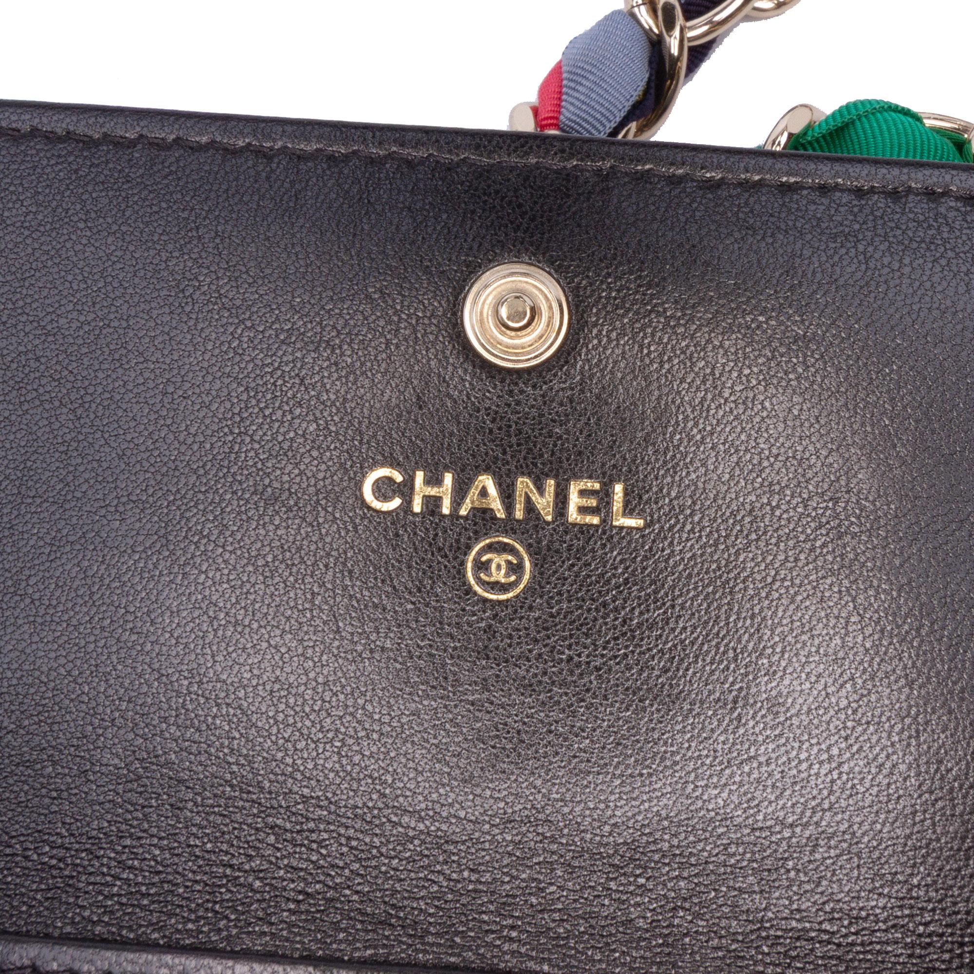 Chanel CC Quilted Shiny Lambskin Ribbon Long Clutch on Chain