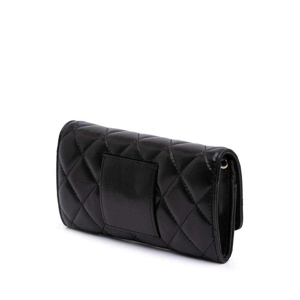 Chanel CC Quilted Shiny Lambskin Ribbon Long Clutch on Chain