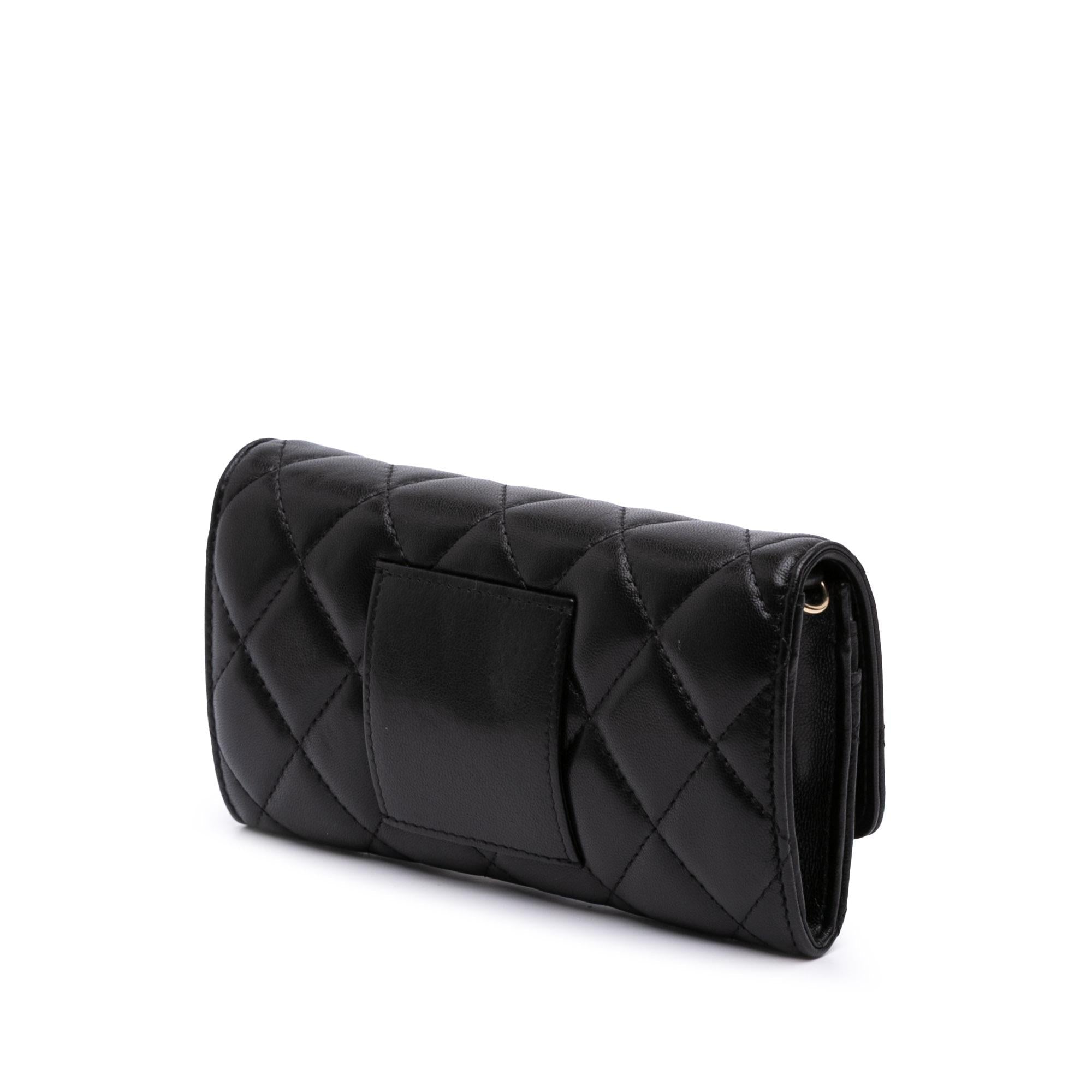 Chanel CC Quilted Shiny Lambskin Ribbon Long Clutch on Chain